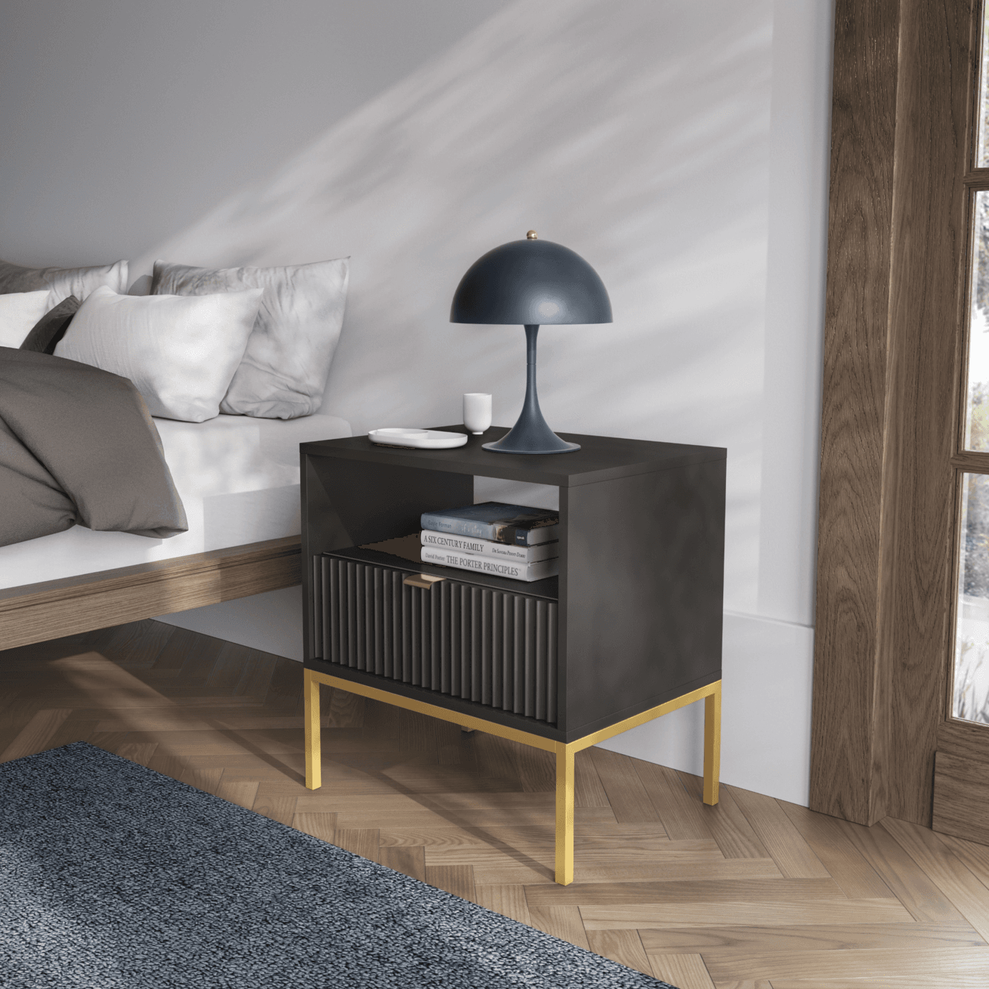 Stolik nocny Crow czarny + złote nóżki