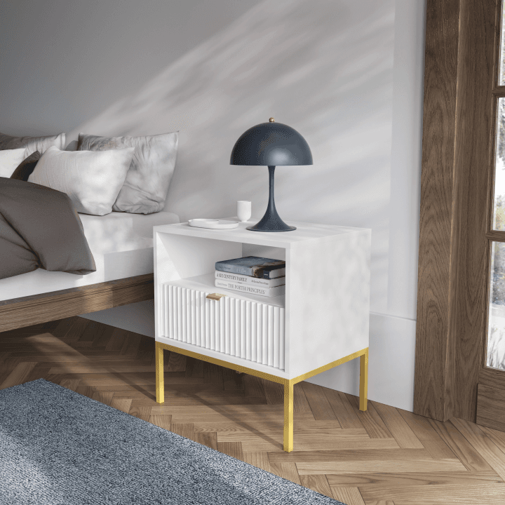 Stolik nocny Crow 54 cm biały + złoty stelaż - zdjęcie 2