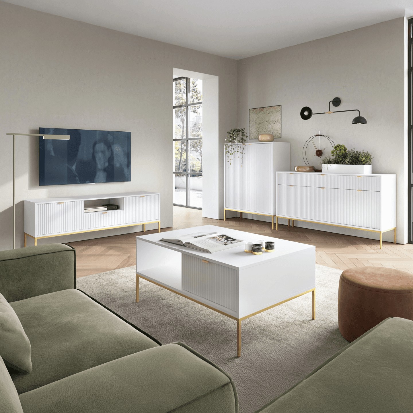 Stolik nocny Crow biały + złote nóżki