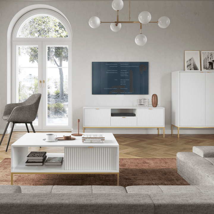 Stolik kawowy Crow 104 cm biały + złoty stelaż - zdjęcie 2