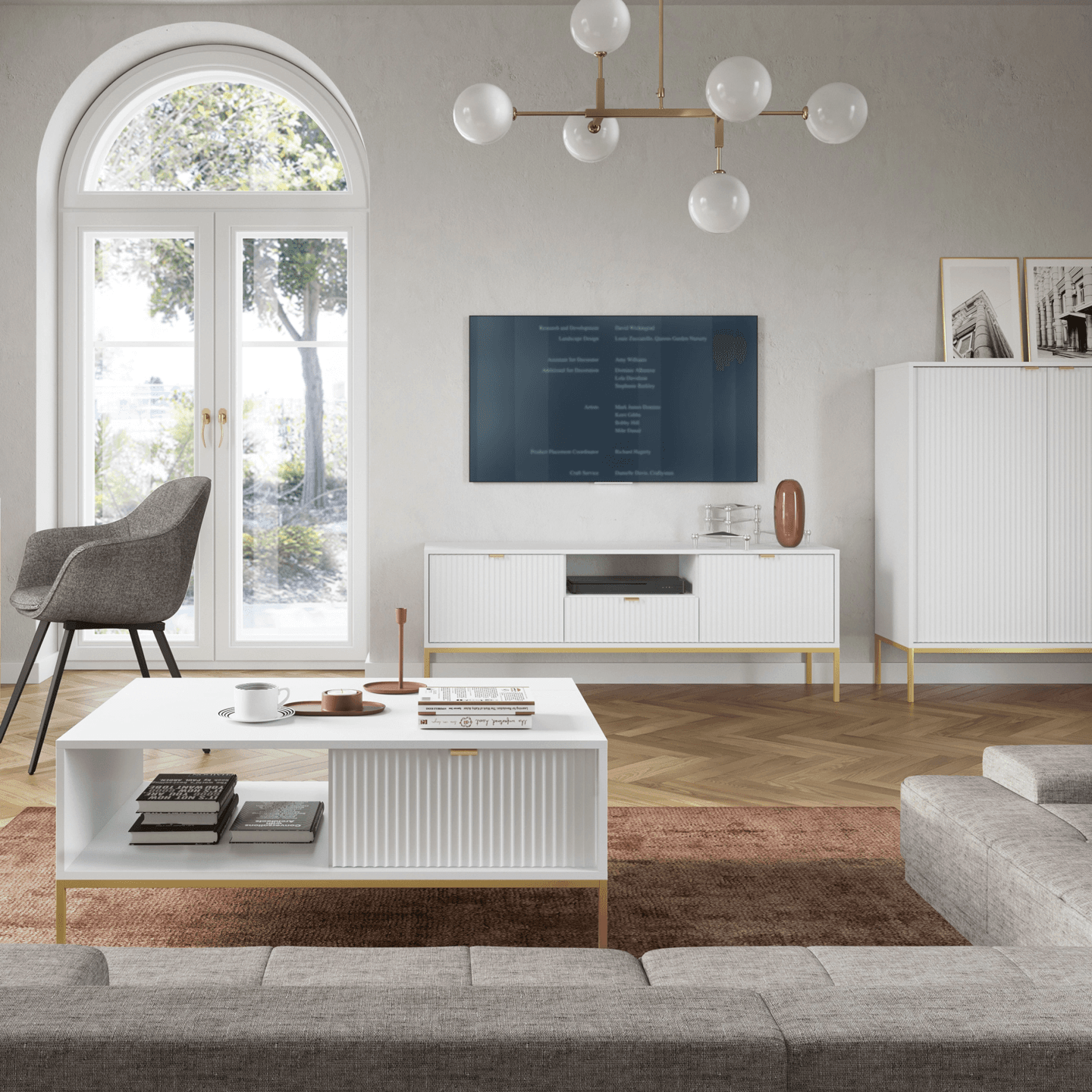 Stolik nocny Crow 104 cm biała + złote nóżki