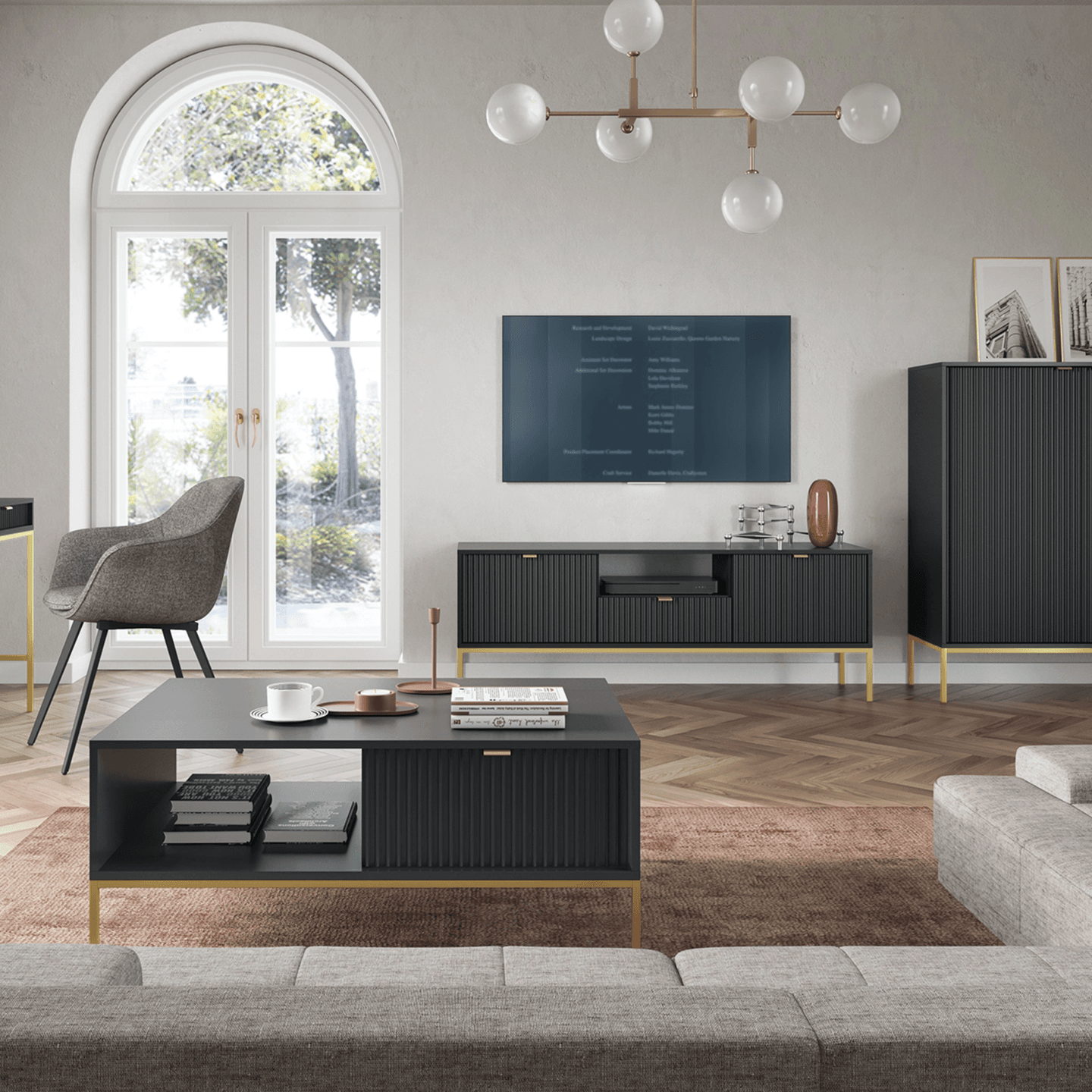 Stolik nocny Crow 104 cm czarna + złote nóżki