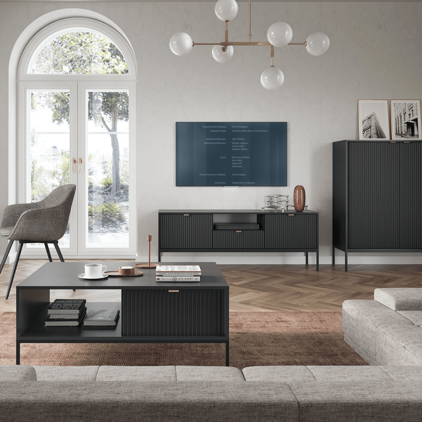 Stolik nocny Crow 104 cm czarna + czarne nóżki