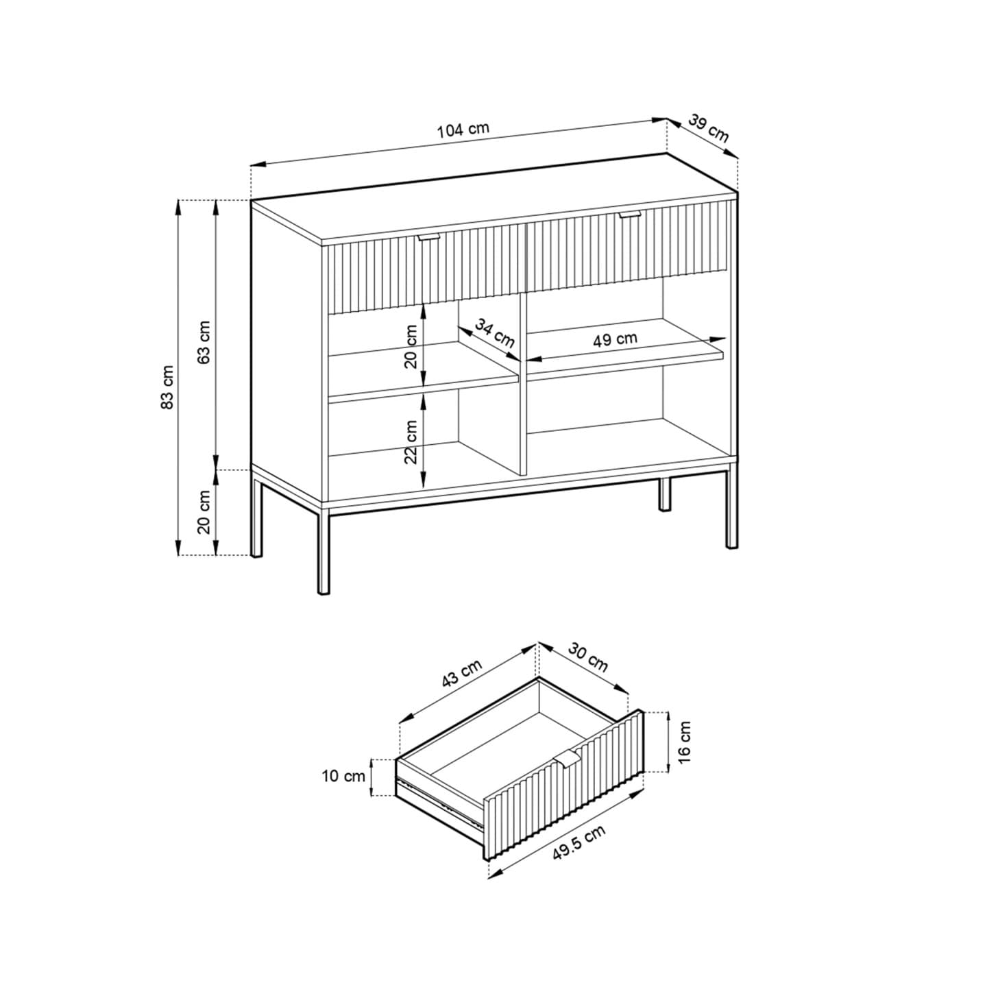 Komoda Crow 104 cm czarna + czarne nóżki