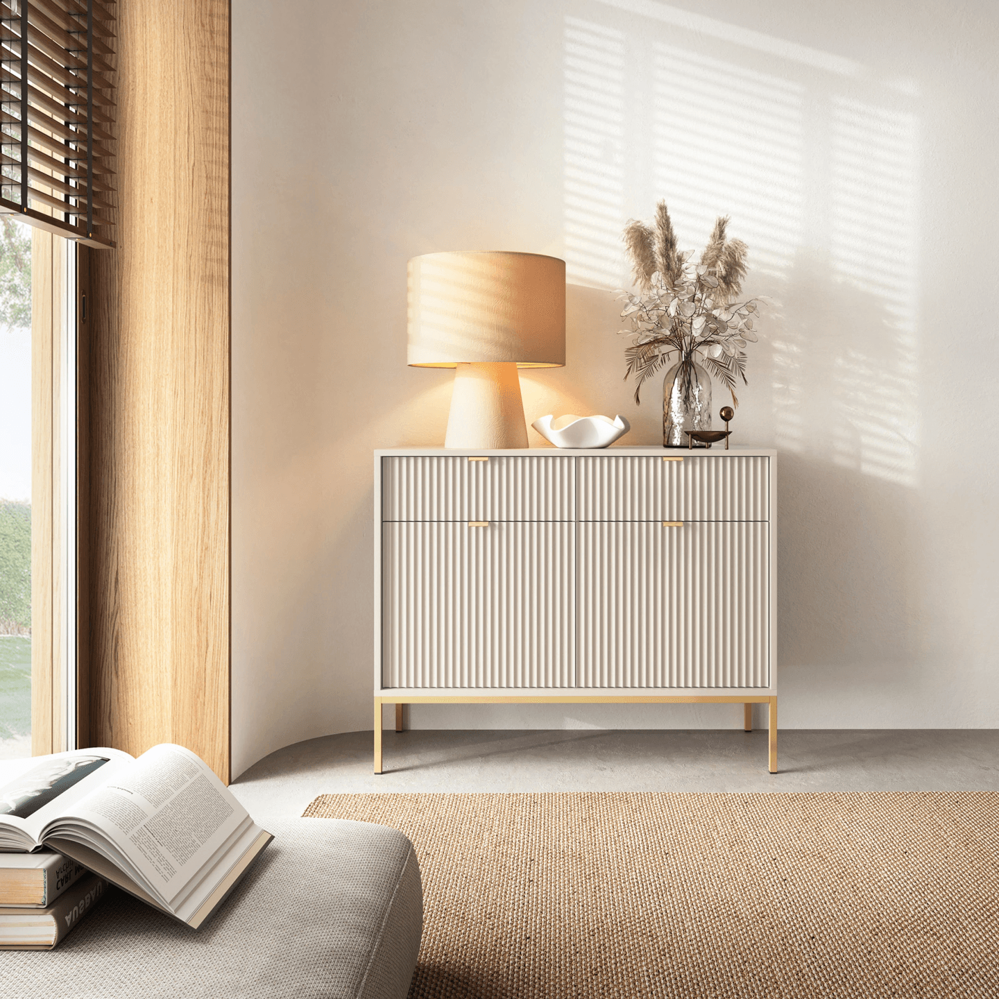 Komoda Crow 104 cm kaszmir + złote nóżki