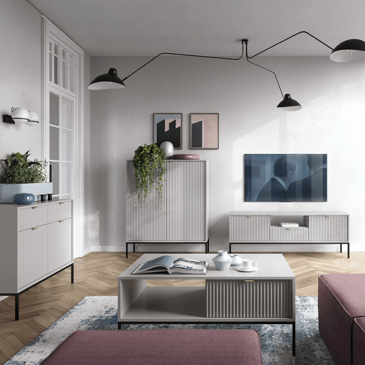 Komoda Crow 104 cm szara + czarne nóżki