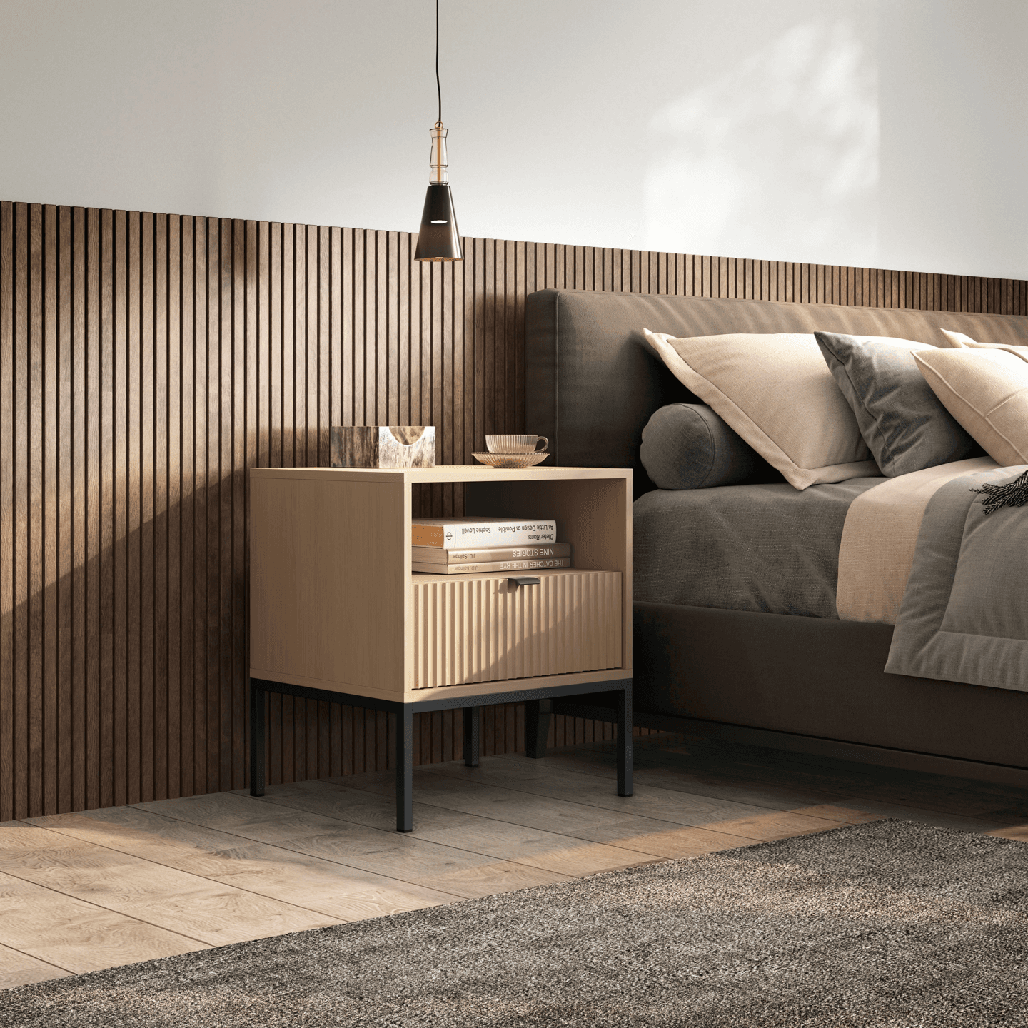 Stolik nocny Crow dąb vicenza + czarne nóżki