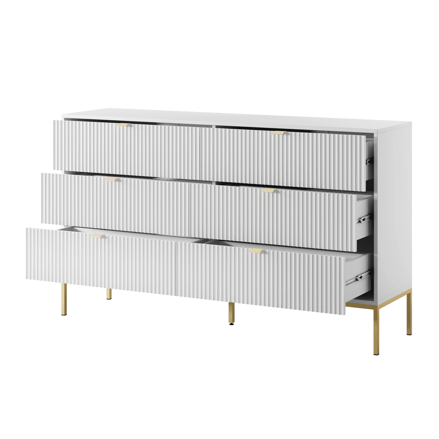 Komoda Crow z sześcioma szufladami biała + złote nóżki