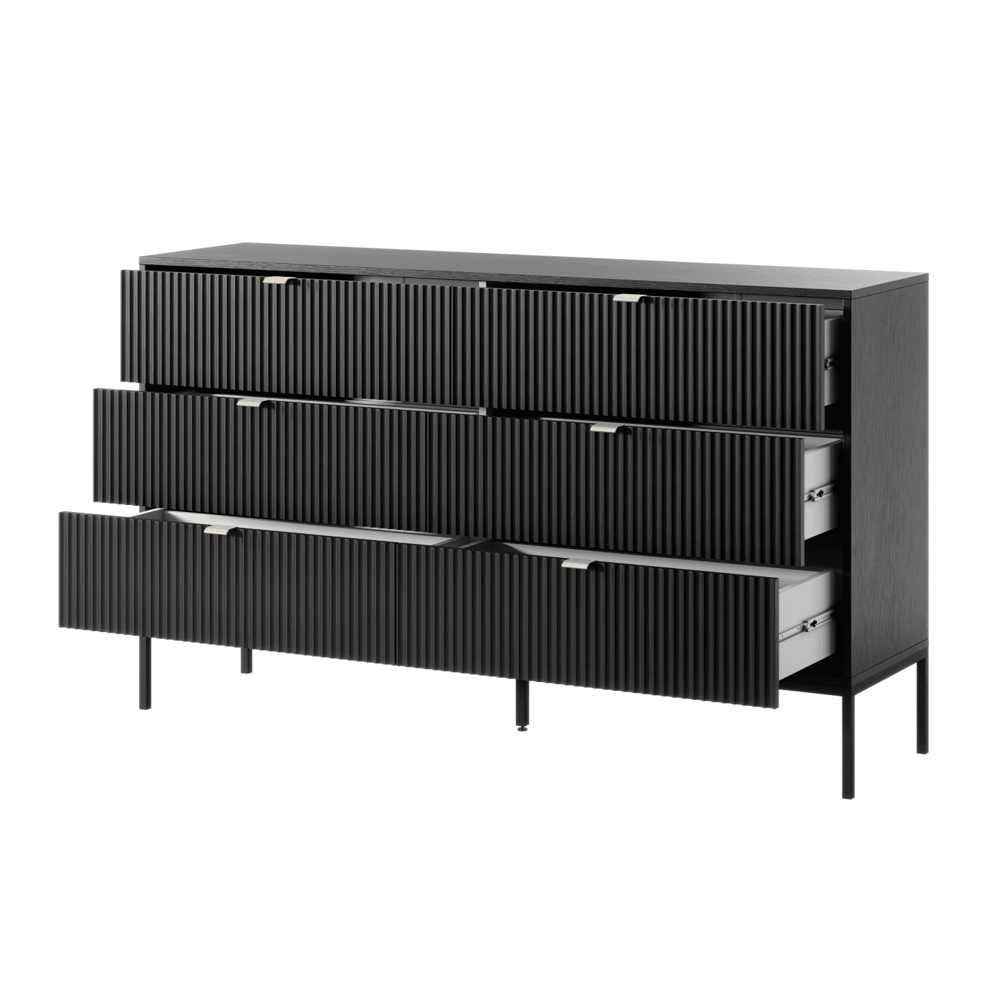Komoda Crow z sześcioma szufladami czarna + czarne nóżki
