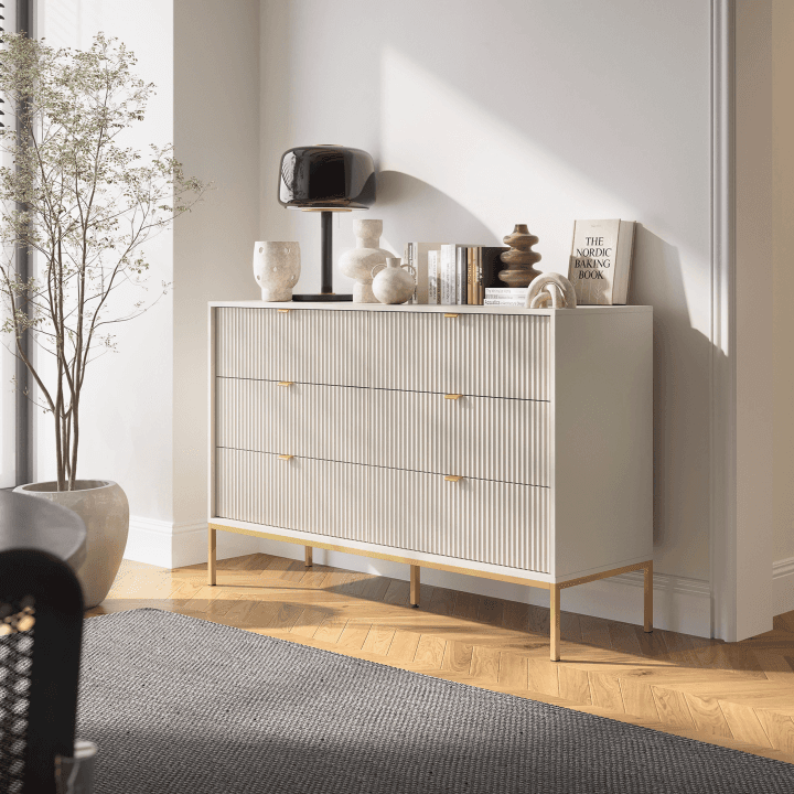 Komoda Crow z sześcioma szufladami kaszmir + złote nóżki - zdjęcie 2