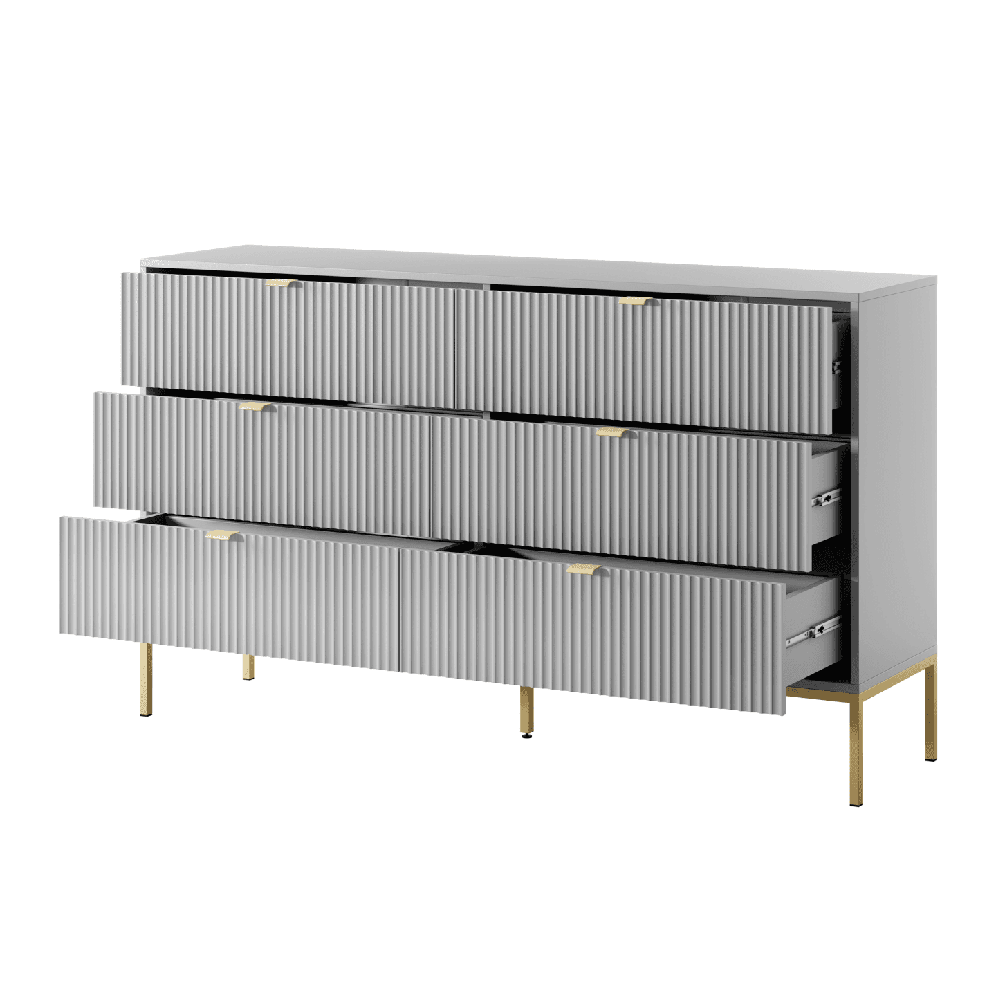 Komoda Crow z sześcioma szufladami szary + złote nóżki