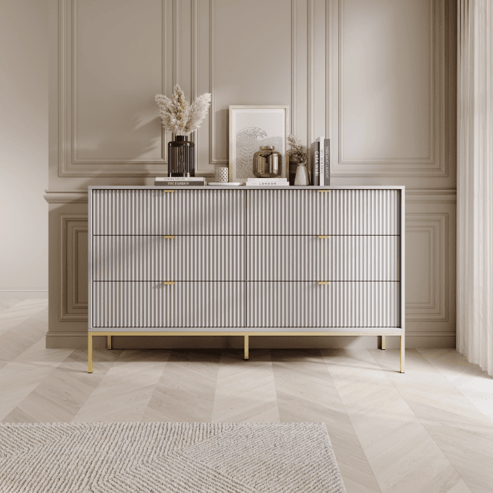 Komoda Crow z sześcioma szufladami szary + złote nóżki - zdjęcie 2