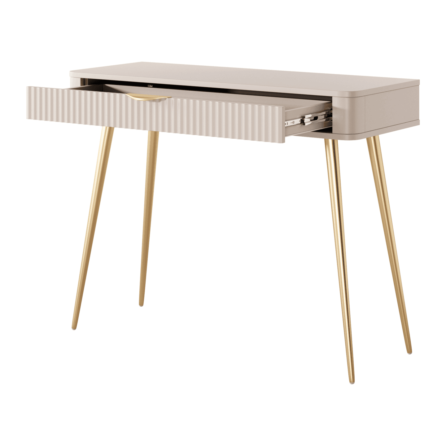 Toaletka Beżowa Verona ze złotymi nogami, Stylowa Ryflowana