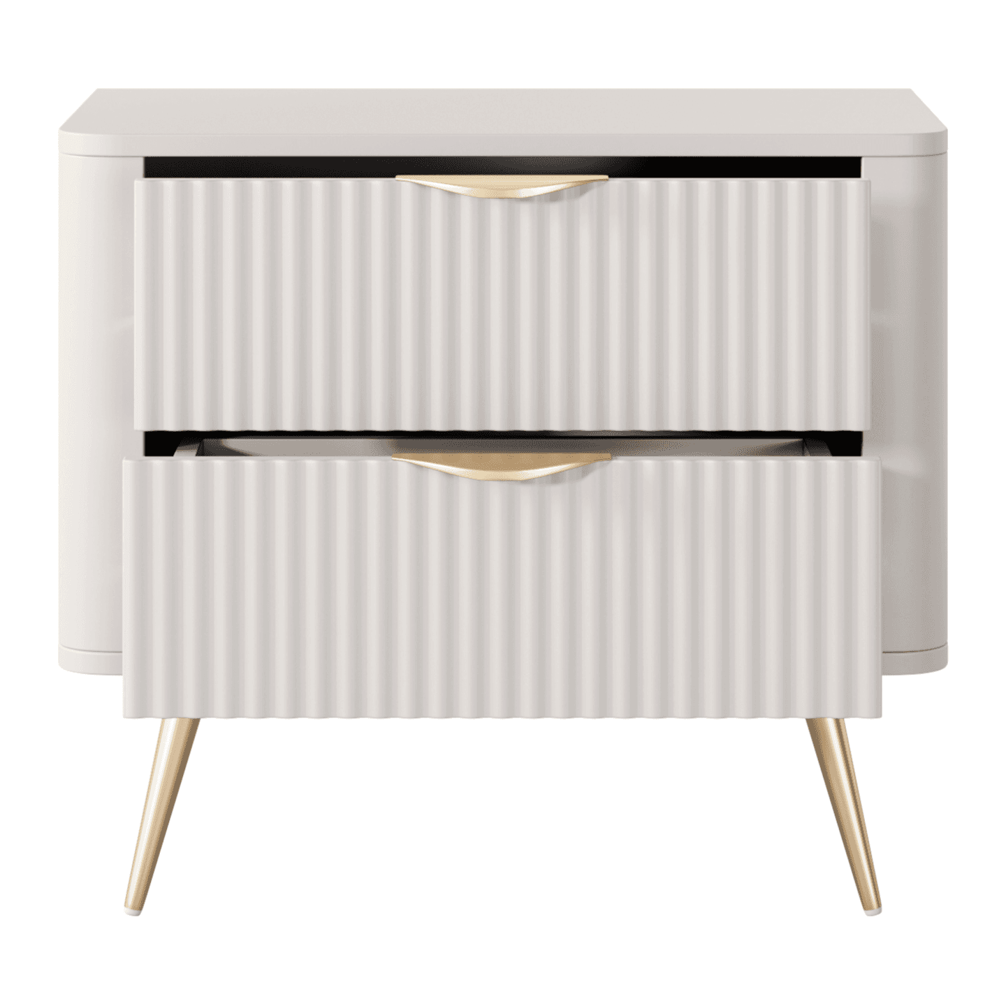 Stolik nocny Verona z szufladami Beż + złote nóżki, ryflowane fronty