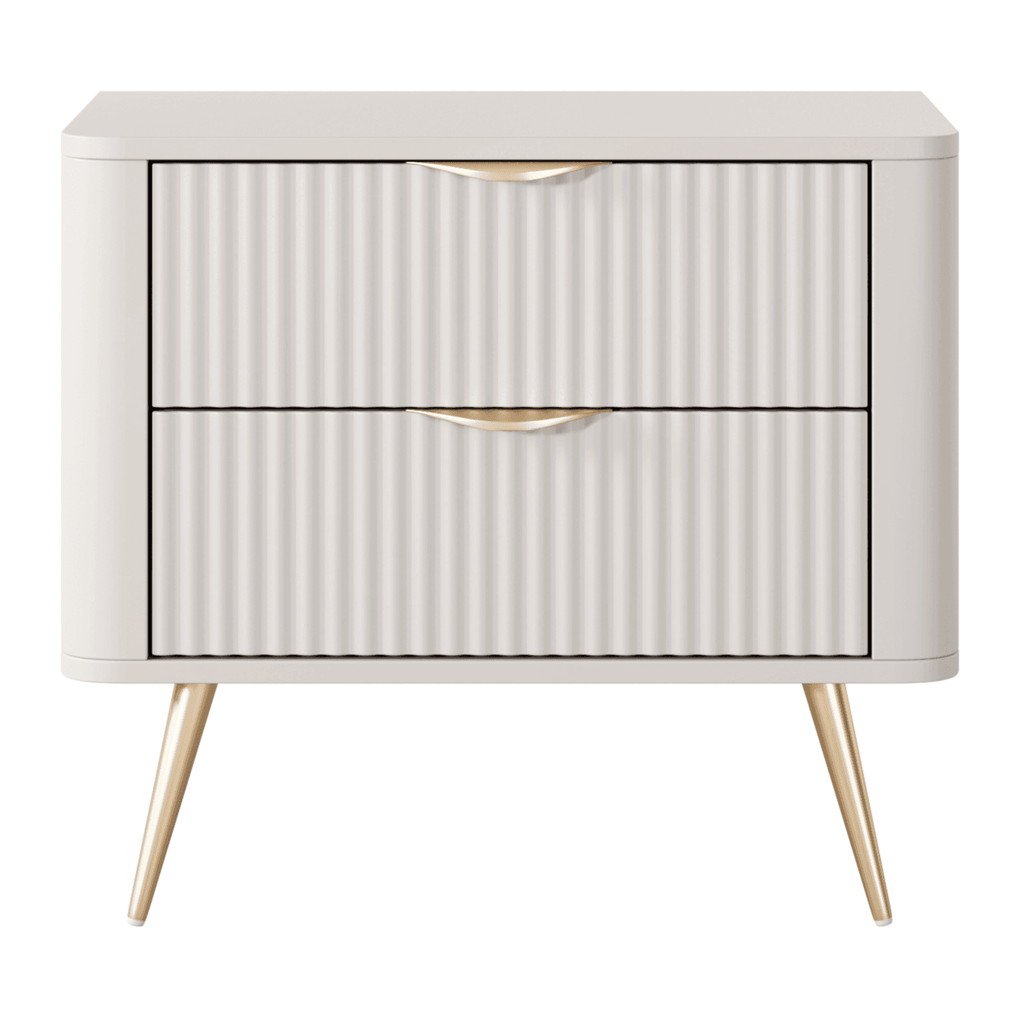 Stolik nocny Verona z szufladami Beż + złote nóżki, ryflowane fronty