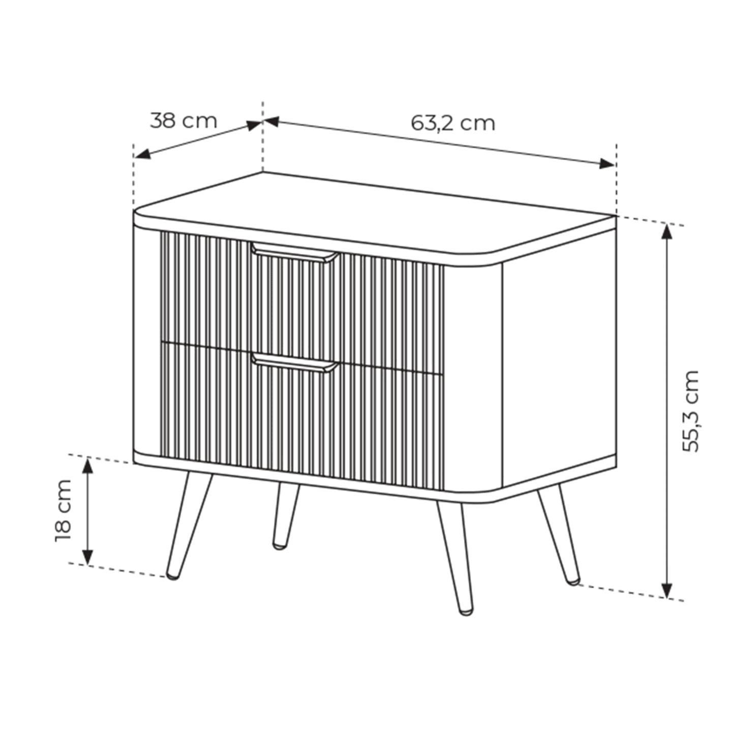 Stolik nocny Verona z szufladami Beż + złote nóżki, ryflowane fronty