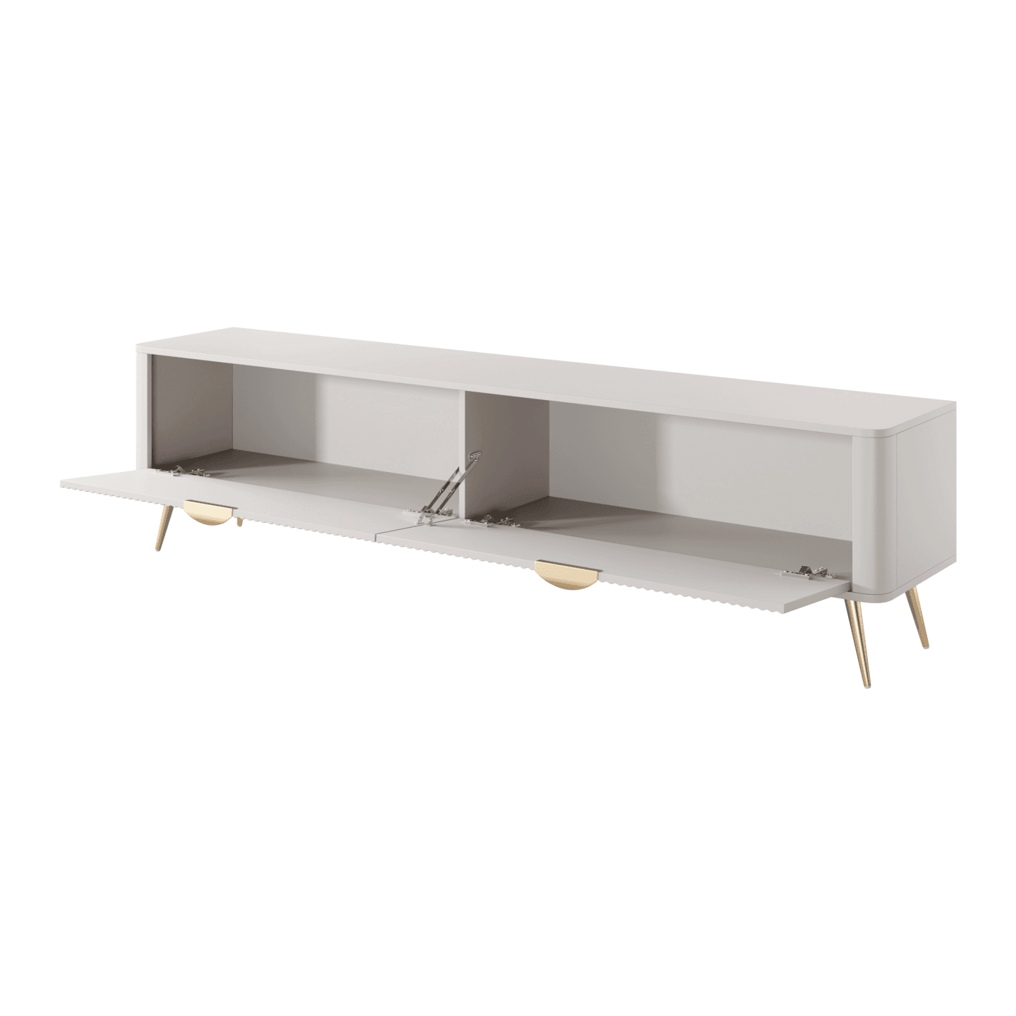 Szafka RTV Beżowa ze złotymi nogami Verona, Ryflowane fronty