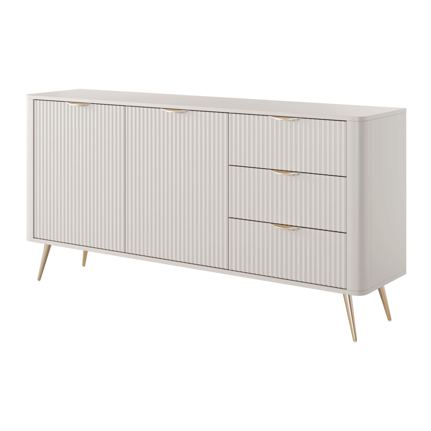 Komoda Verona stylowa beżowa ze złotymi nogami, Ryflowane fronty
