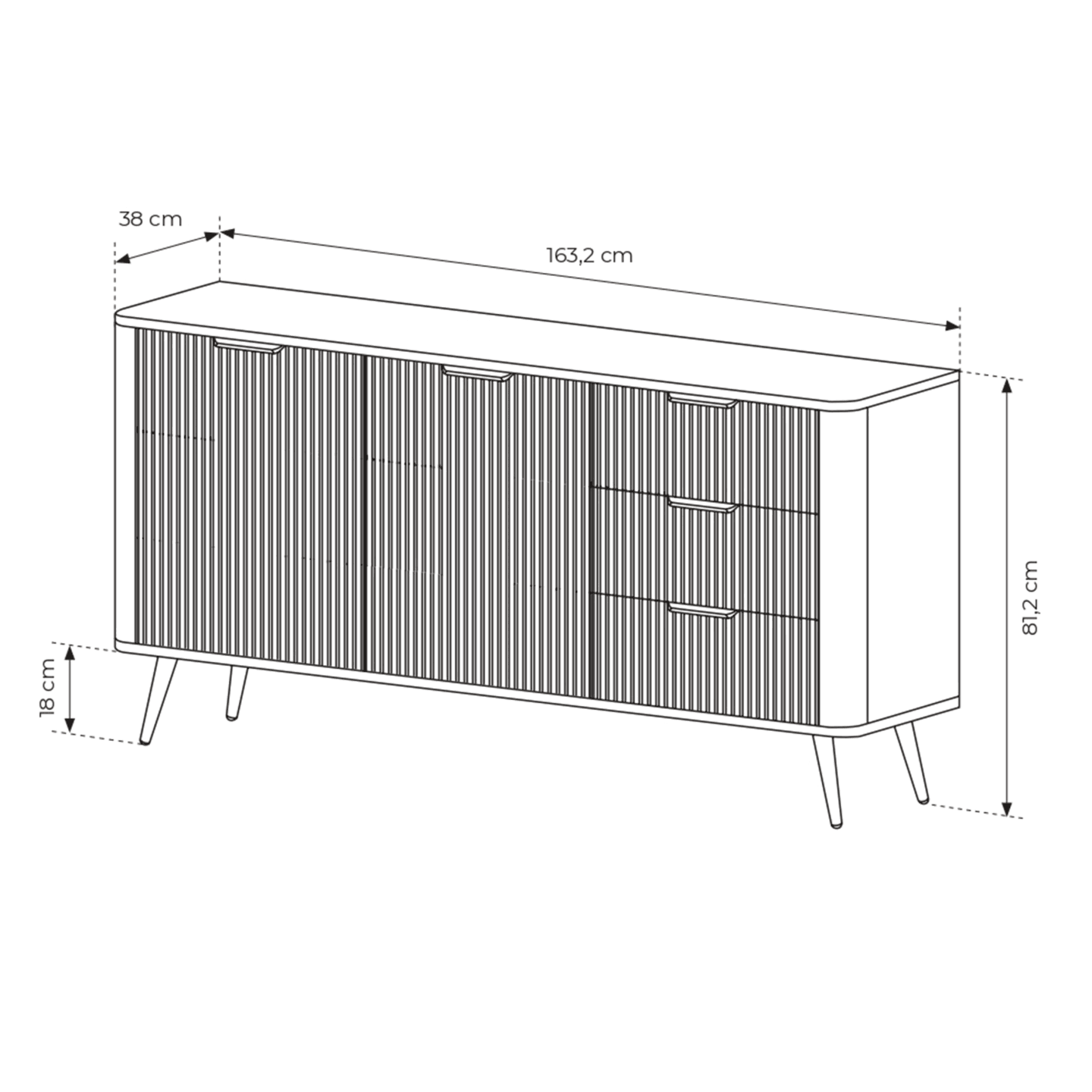 Komoda Verona stylowa beżowa ze złotymi nogami, Ryflowane fronty