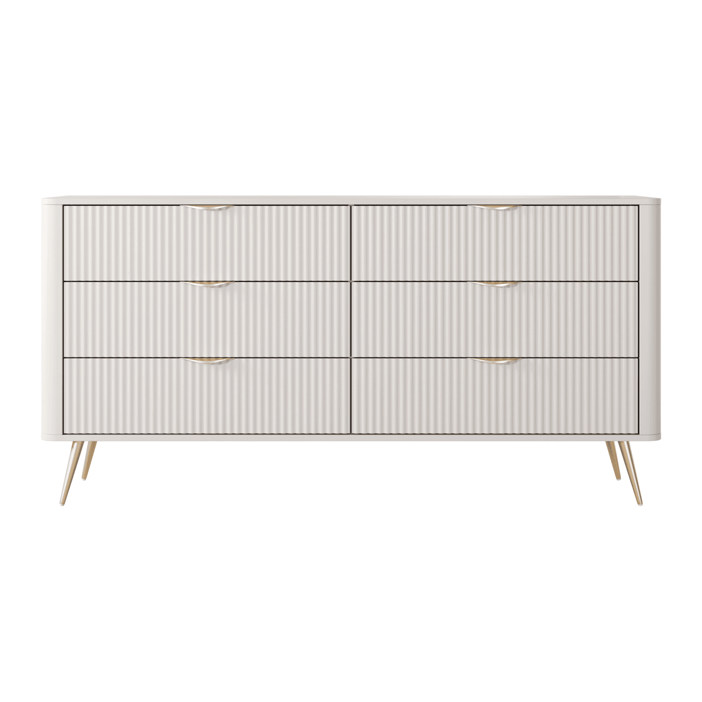 Nowoczesna Komoda Verona 6 szuflad Ryflowana Beż + złote nogi