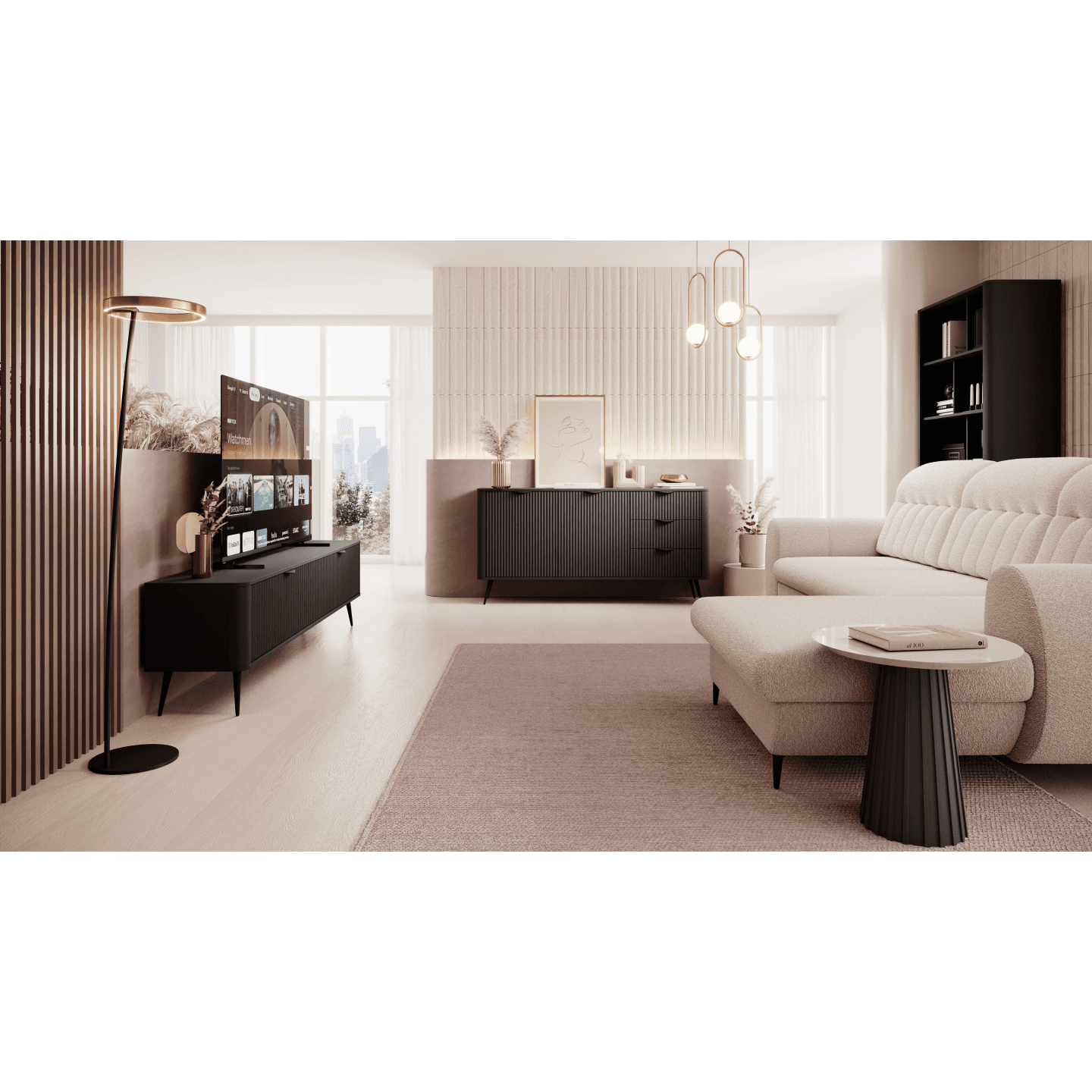 Toaletka do sypialni Verona czarna ryflowana, stylowa