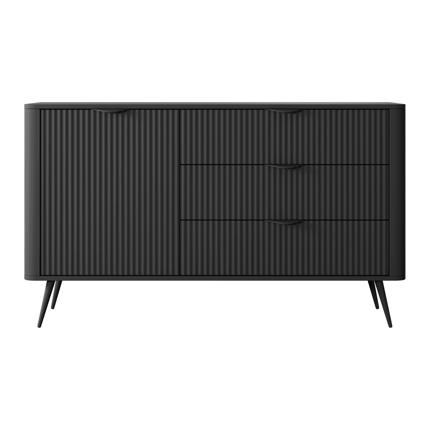 Komoda Verona z szufladami czarna, ryflowana do salonu, sypialni