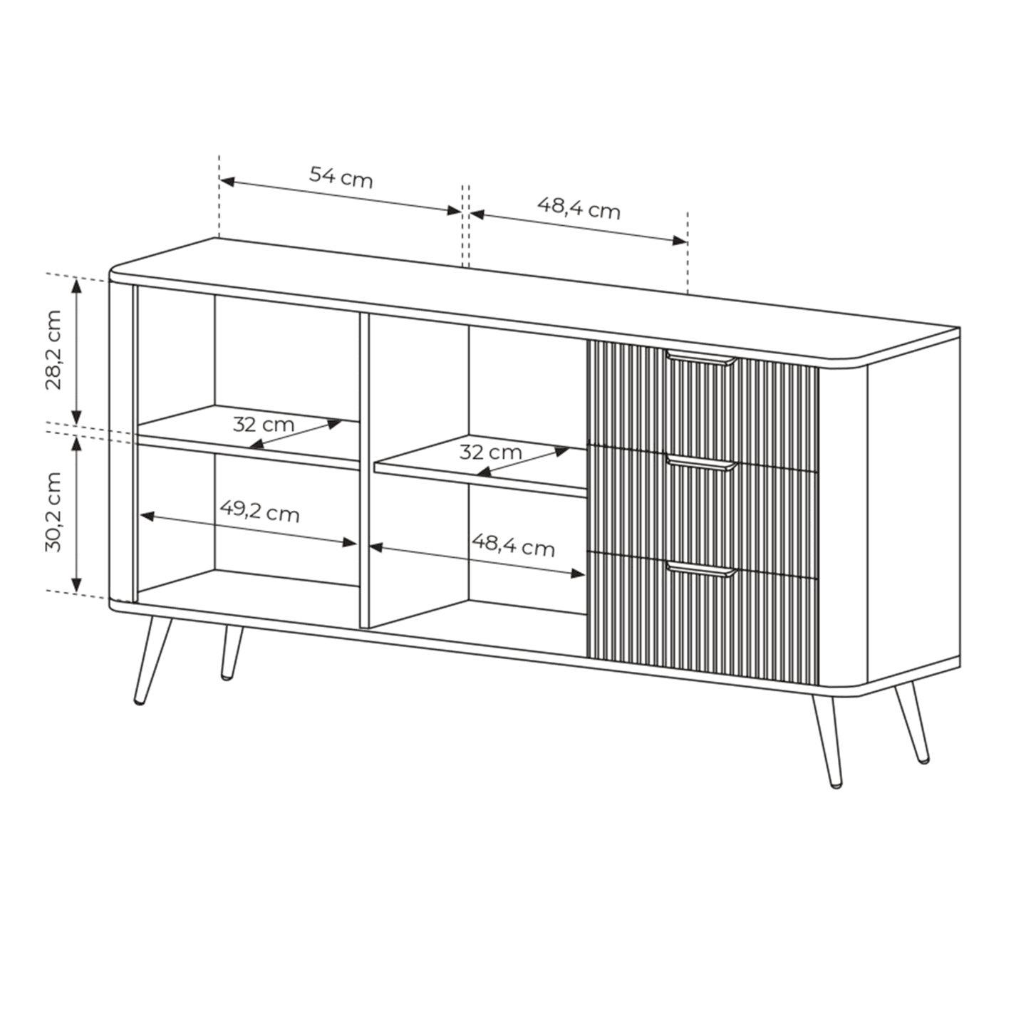 Komoda dwudrzwiowa z szufladami Verona Czarna Ryflowana