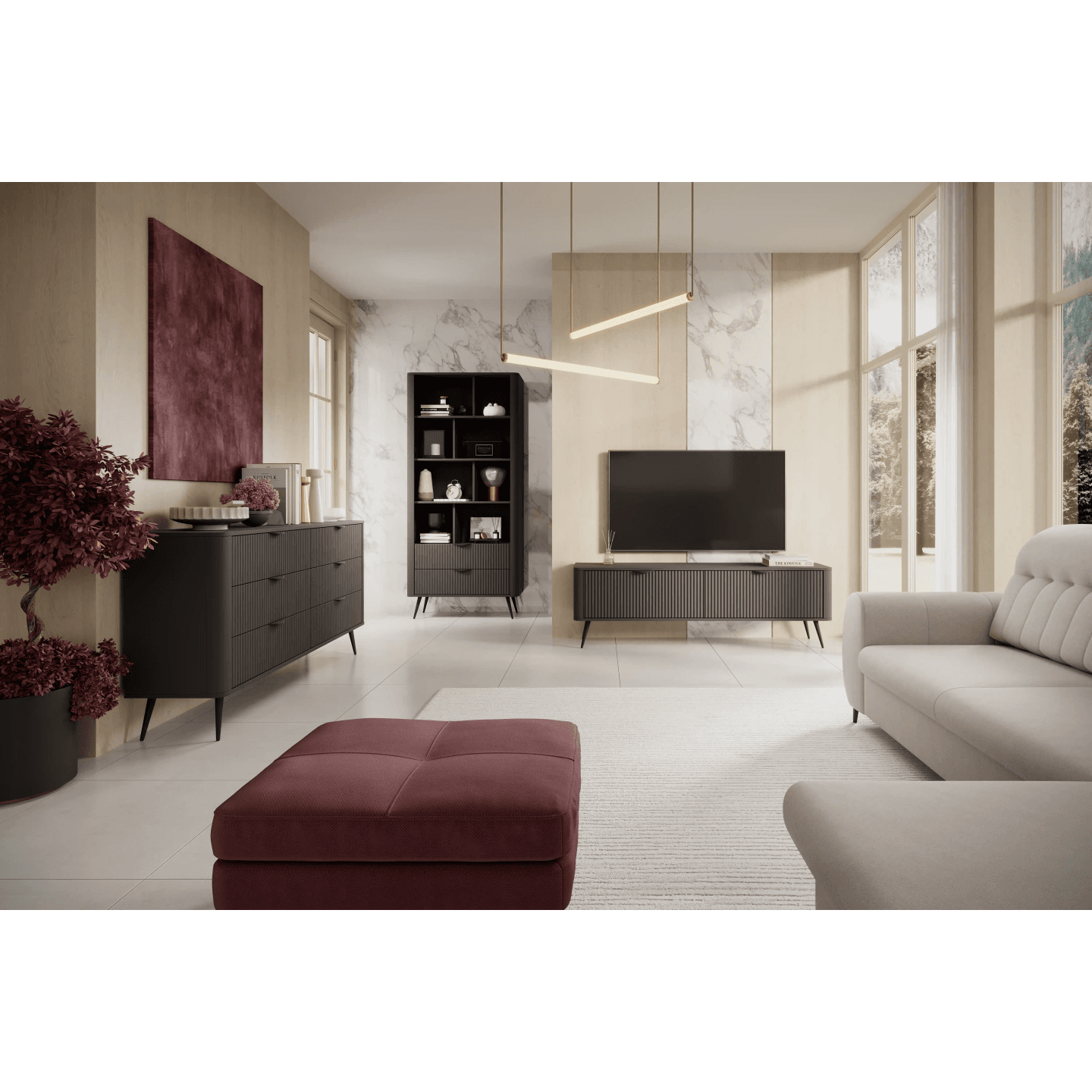 Nowoczesny Regał ryflowany z szufladami Verona Czarny