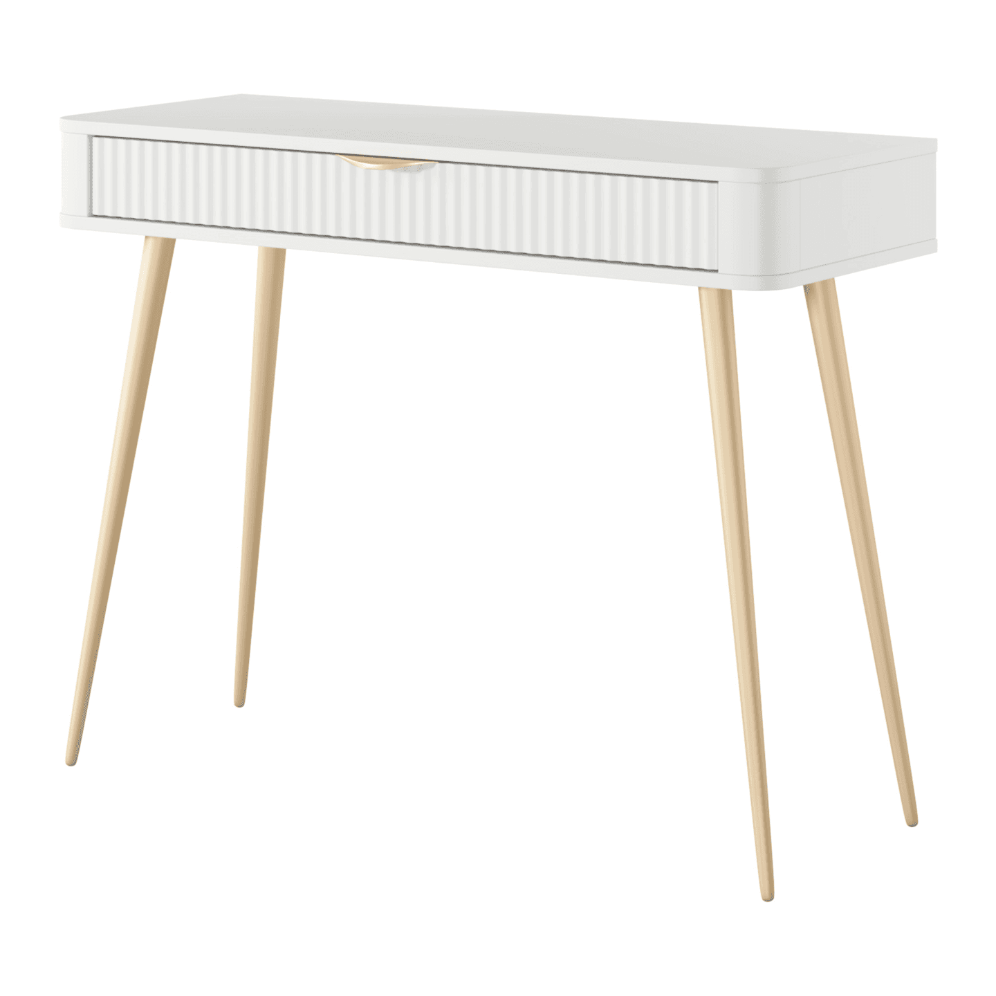 Stylowa Toaletka Verona, biała ze złotymi nogami i szufladą