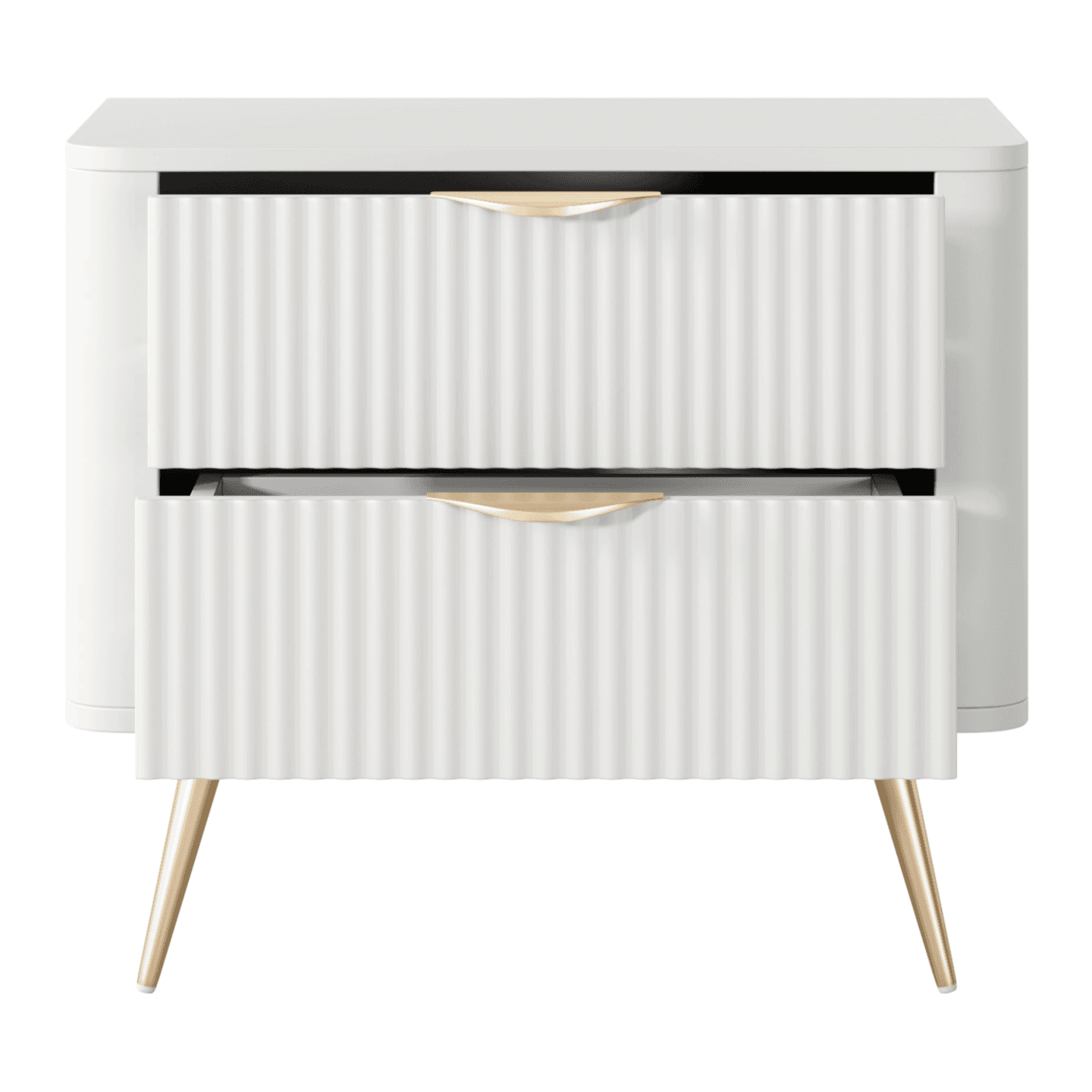Stolik nocny Biały na złotych nogach Verona, Rylowane fronty, Stylowy