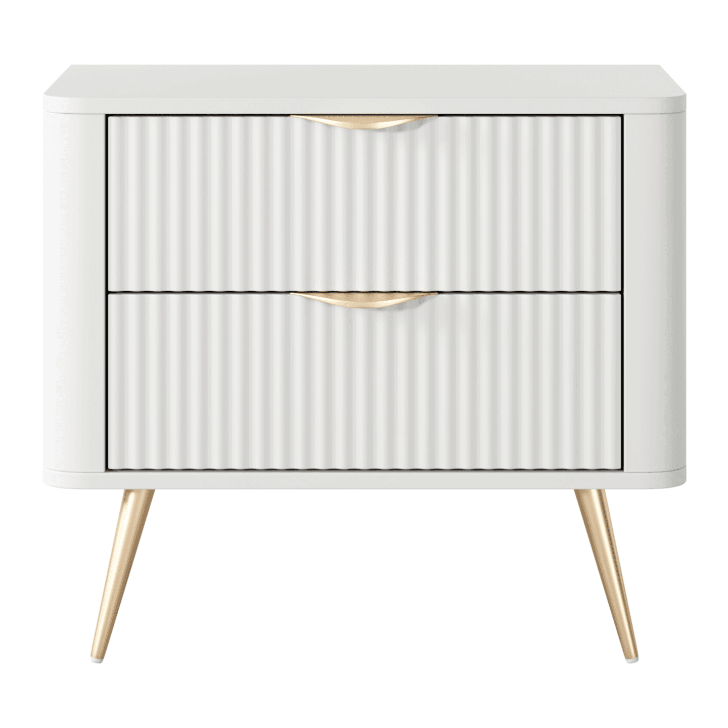 Stolik nocny Biały na złotych nogach Verona, Rylowane fronty, Stylowy