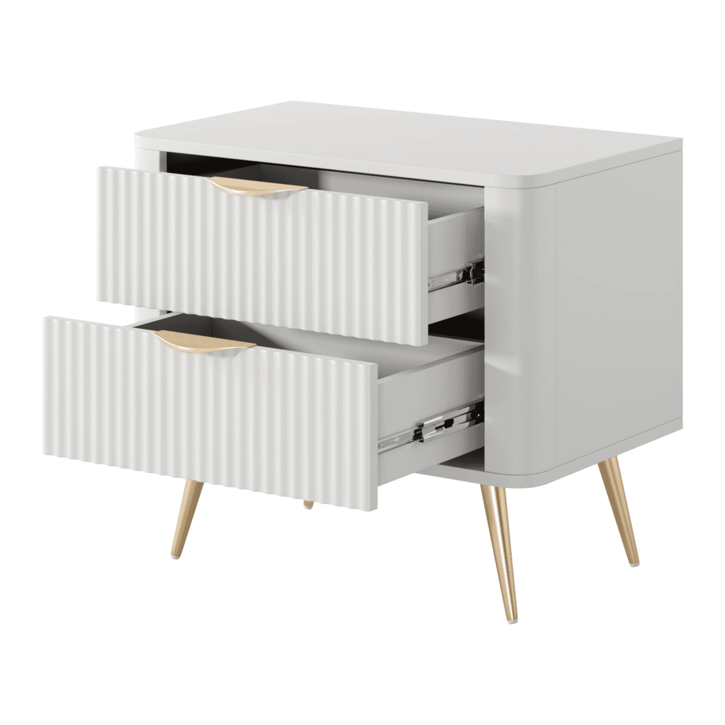 Stolik nocny Biały na złotych nogach Verona, Rylowane fronty, Stylowy