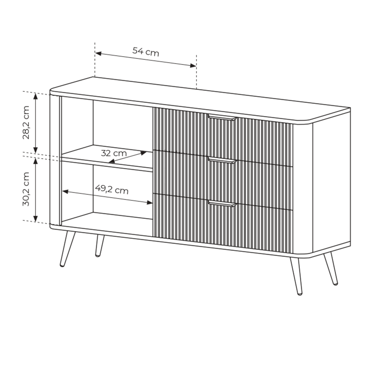 Nowoczesna Komoda Verona z szufladami, biała ze złotymi nogami