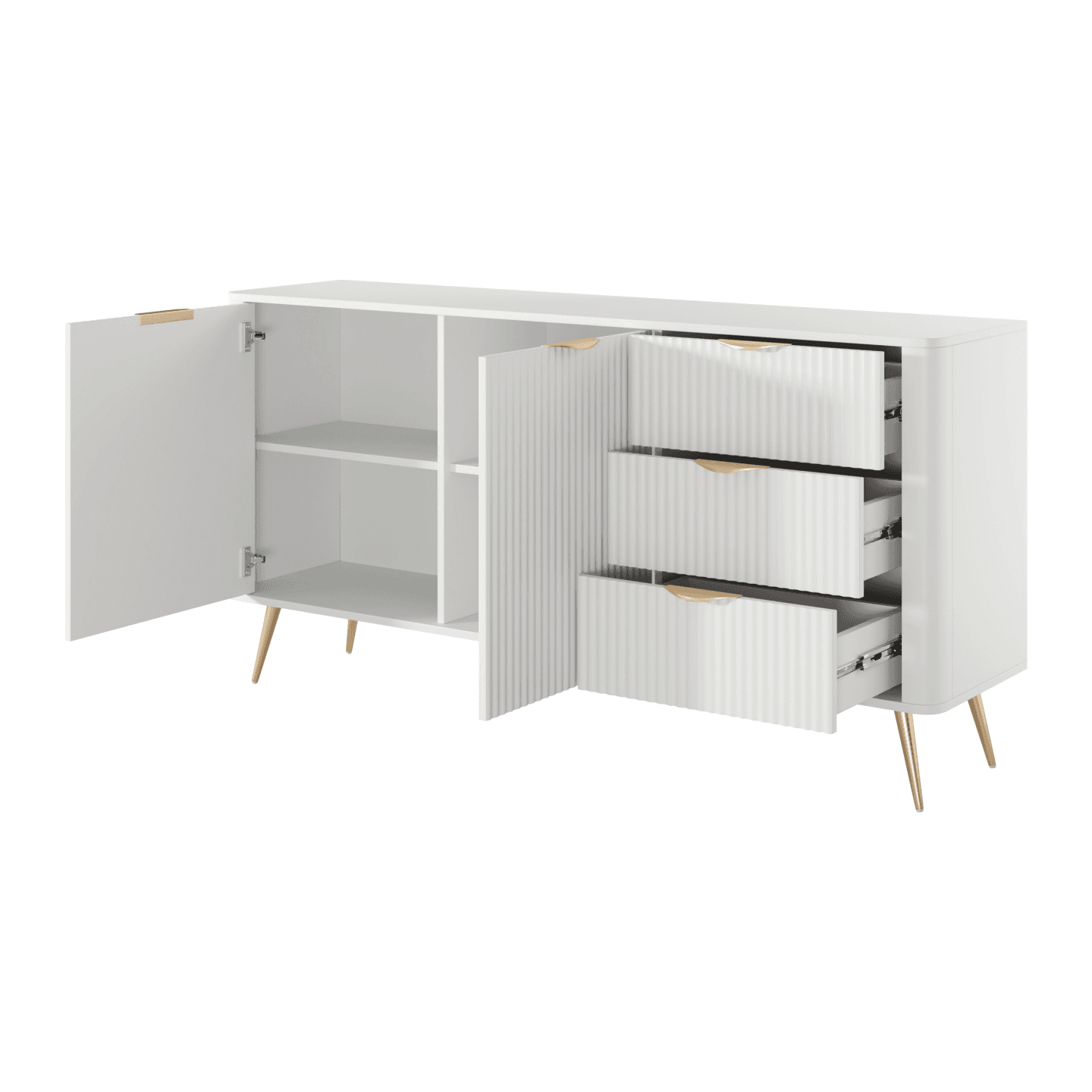 Komoda dwudrzwiowa z szufladami biała ze złotymi nogami Verona