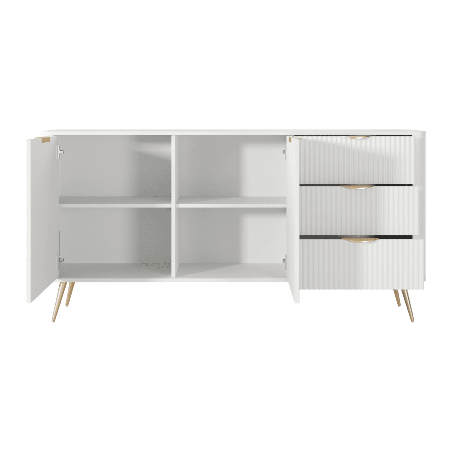 Komoda dwudrzwiowa z szufladami biała ze złotymi nogami Verona