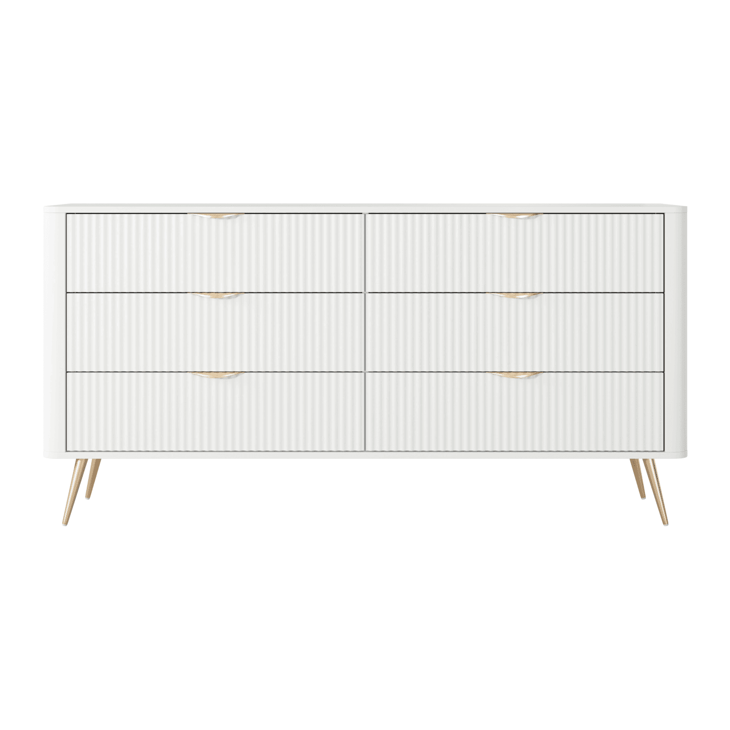 Komoda biała na złotych nóżkach Verona, 6 szuflad idealna do sypialni