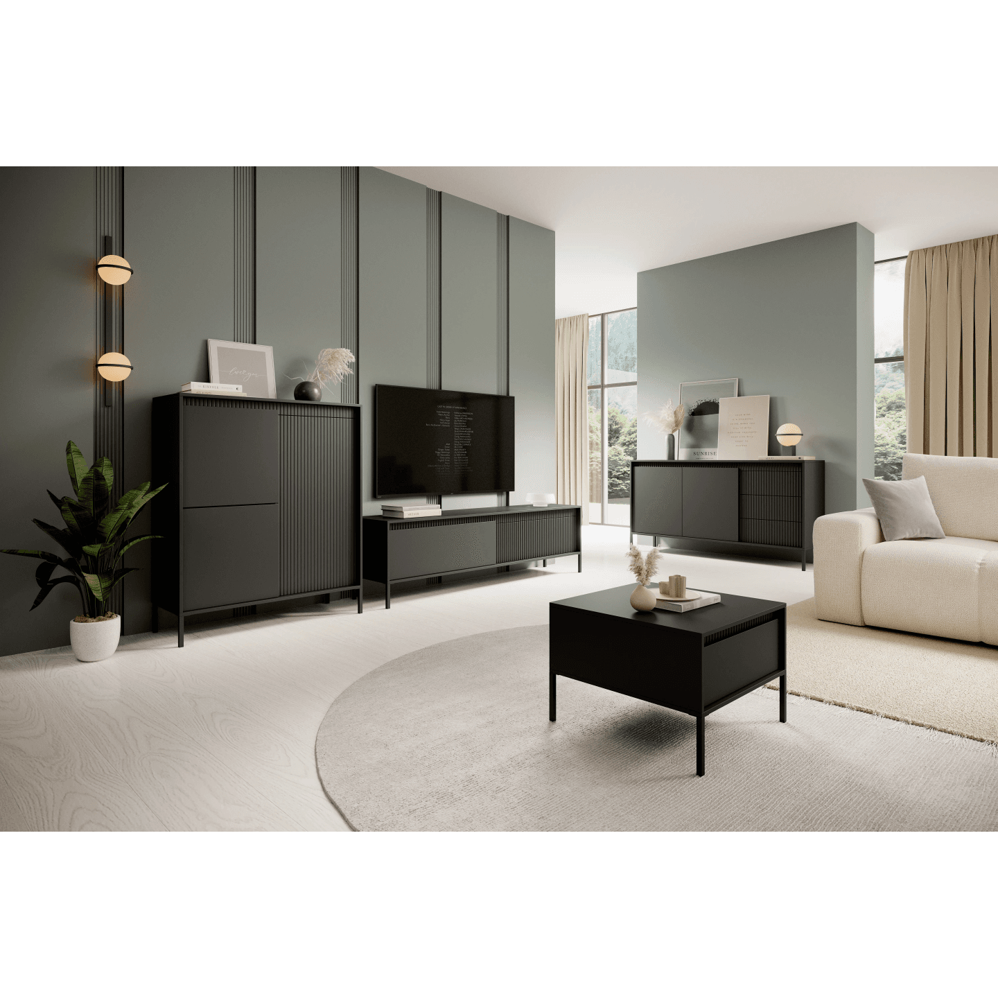 Nowoczesny Stolik kawowy czarny Nelio z szufladą Ryfle, Ława