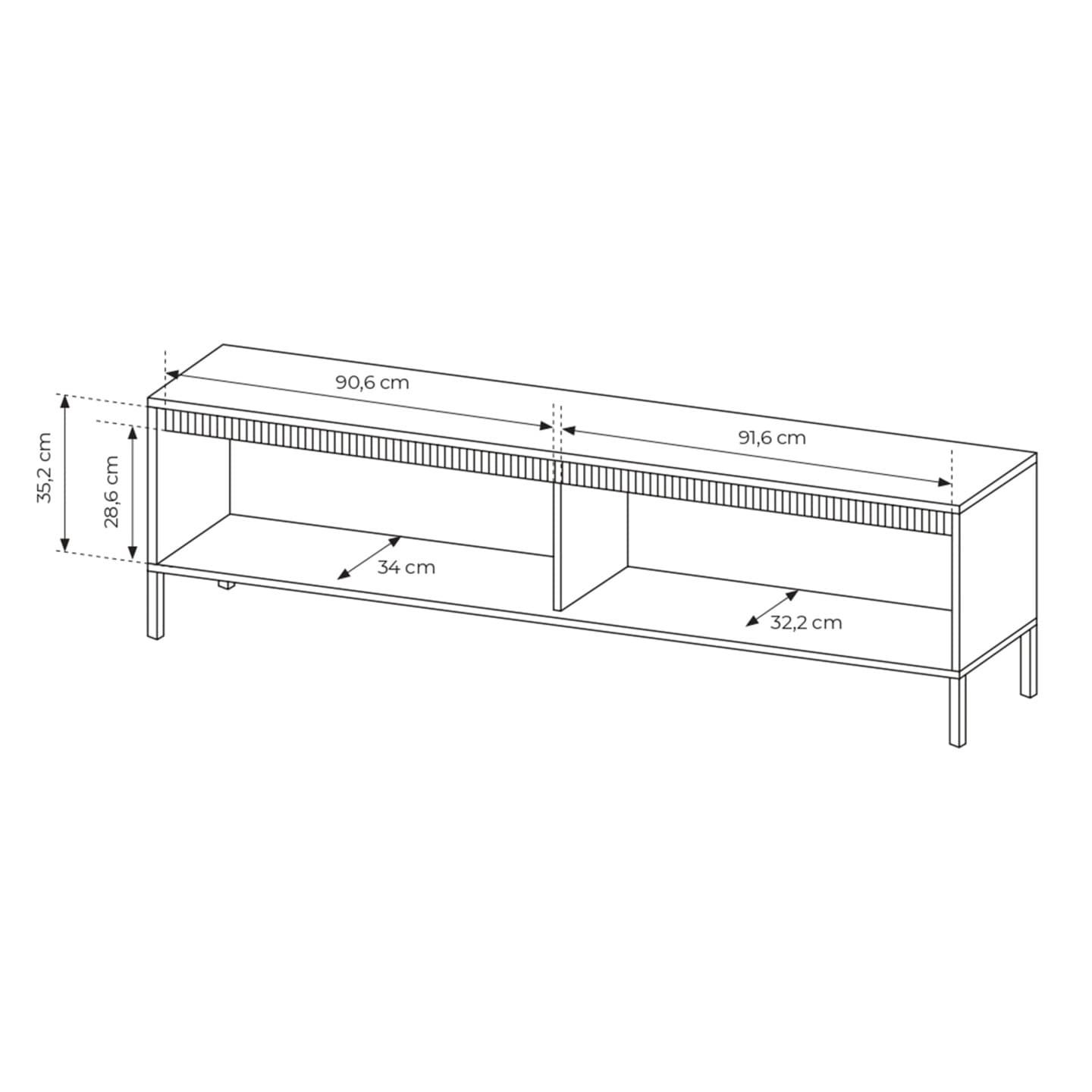 Nowoczesna Szafka RTV czarna Nelio, ryflowane fronty 187 cm