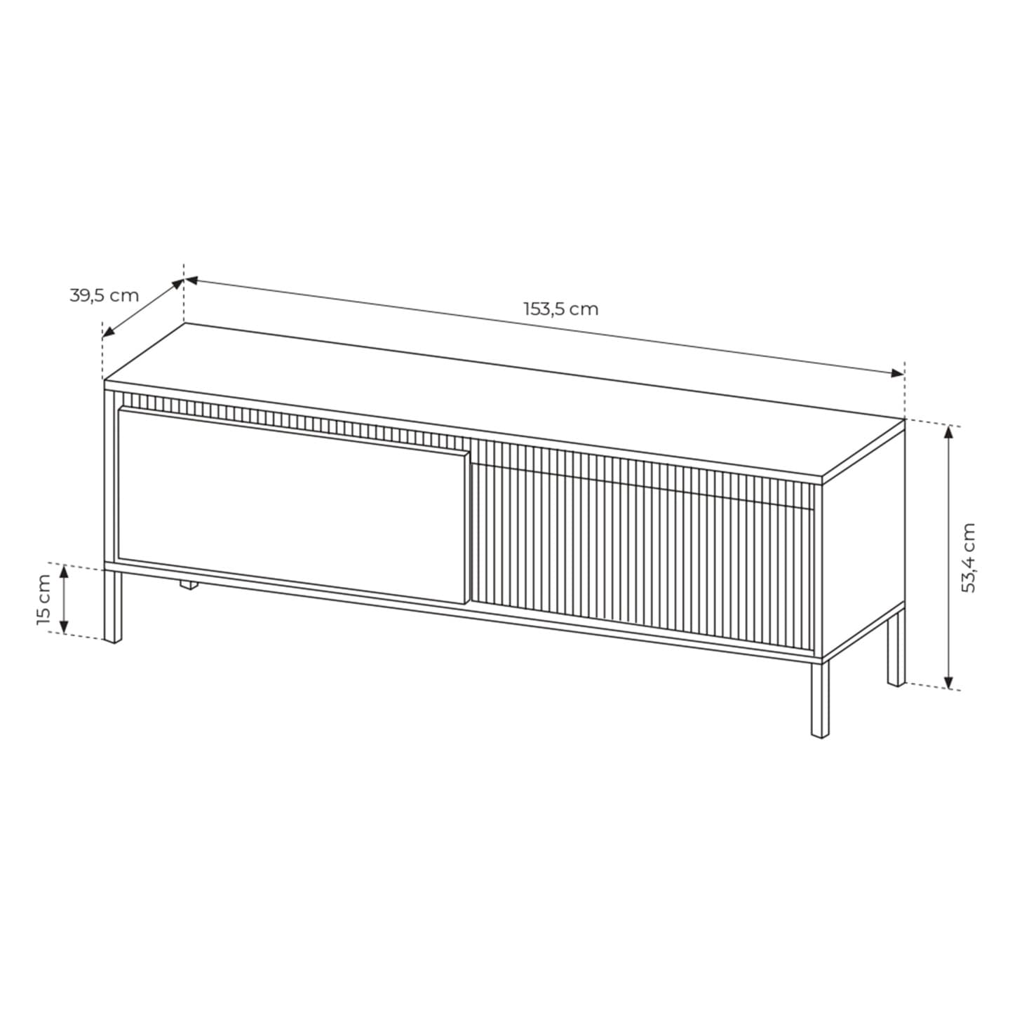 Szafka RTV czarna Nelio do salonu, Ryfle 153 cm