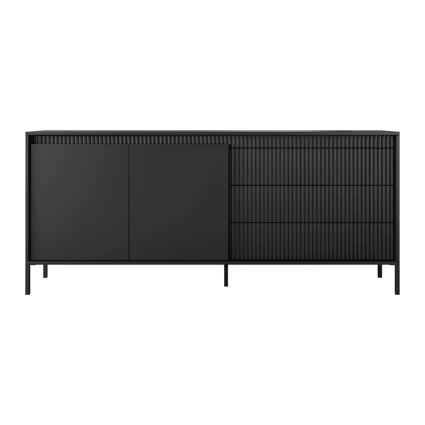 Duża Komoda Nelio czarna do salonu lub sypialni Szuflady, Ryfle