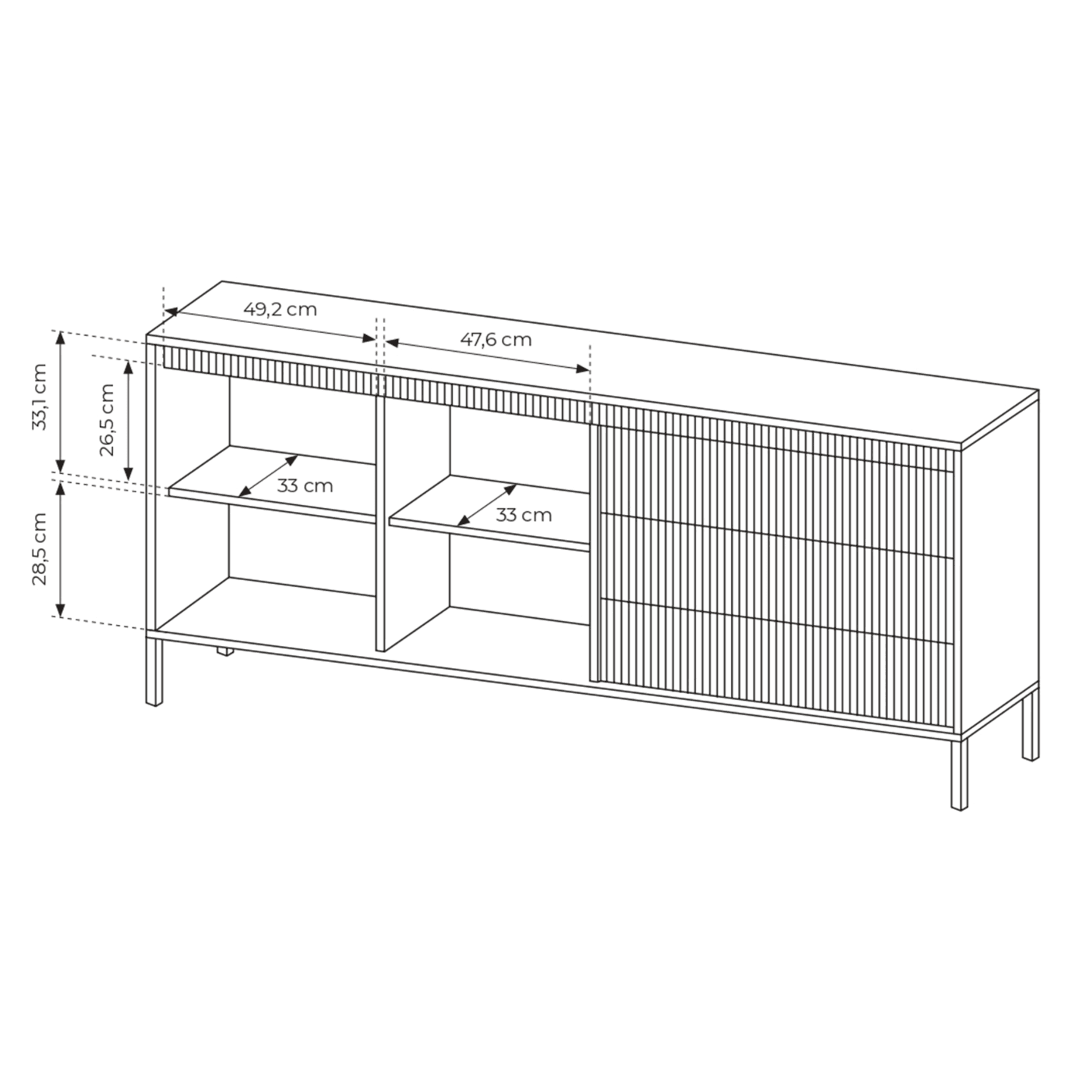 Duża Komoda Nelio czarna do salonu lub sypialni Szuflady, Ryfle