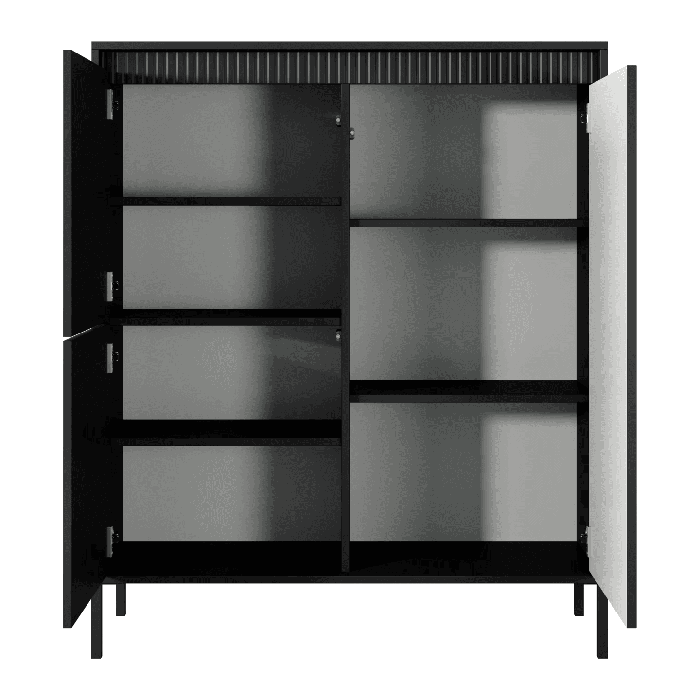 Komoda czarna Nelio trzydrzwiowa, wysoka z czarnym stelażem