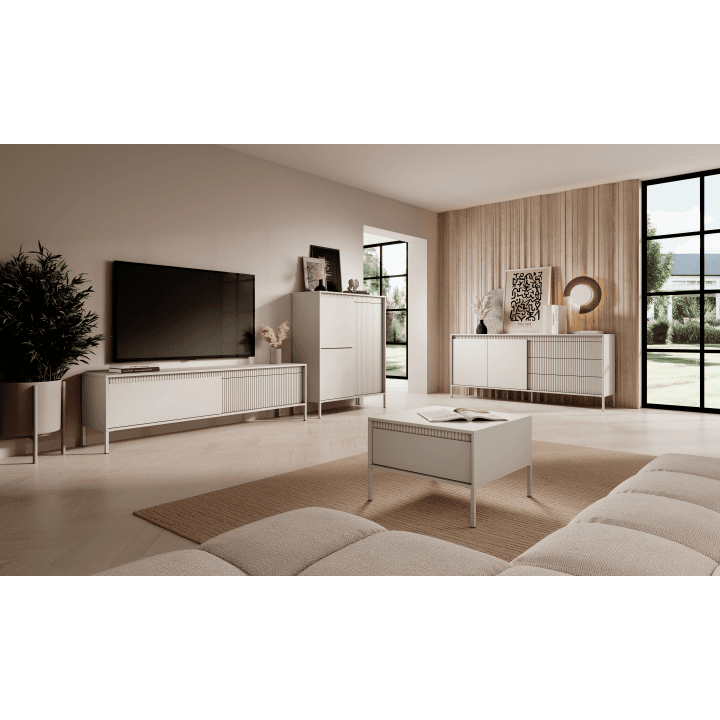 Stolik kawowy Nelio Beżowy do salonu, z szufladą - zdjęcie 2