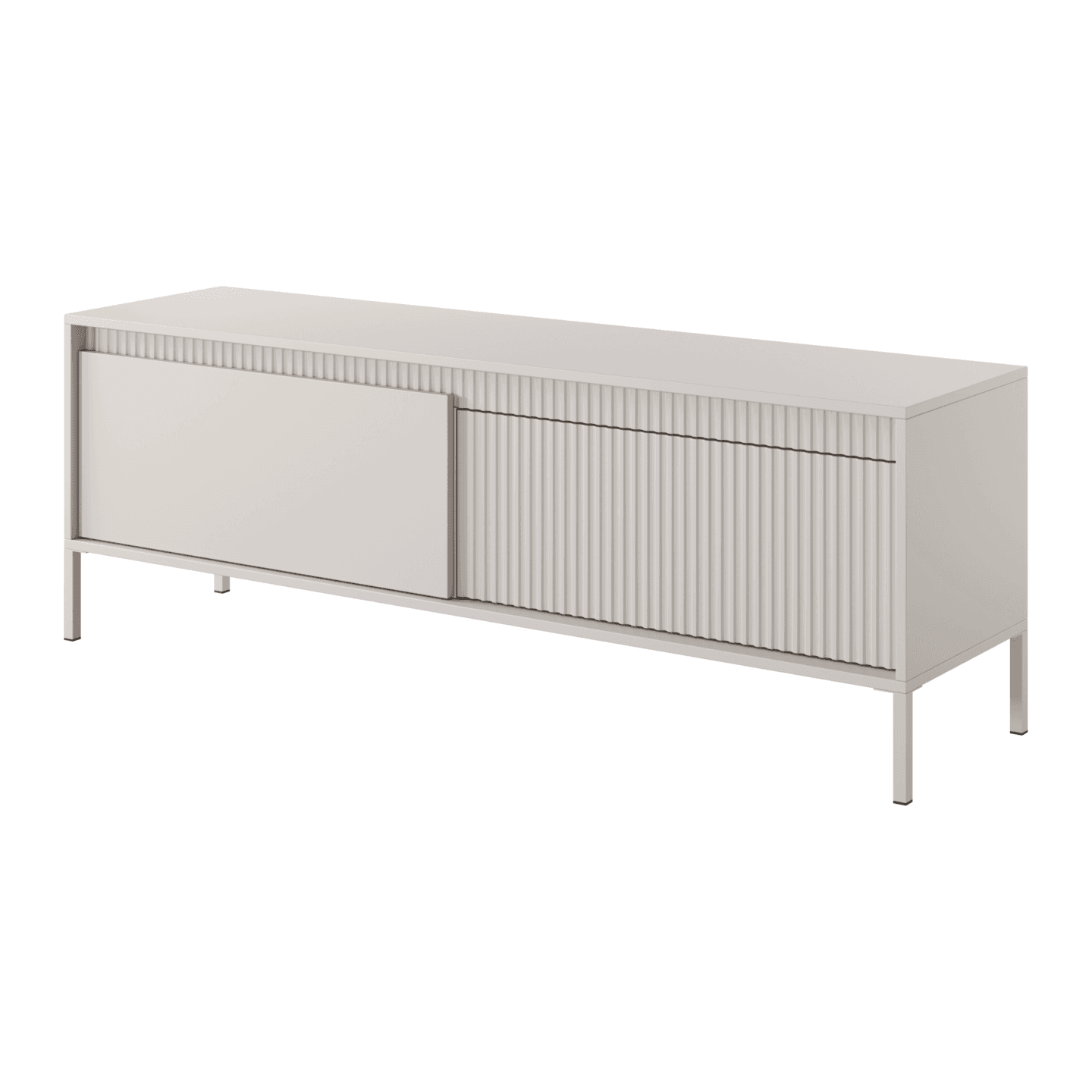 Szafka RTV Beżowa Nelio pod telewizor z ryflowanymi frontami