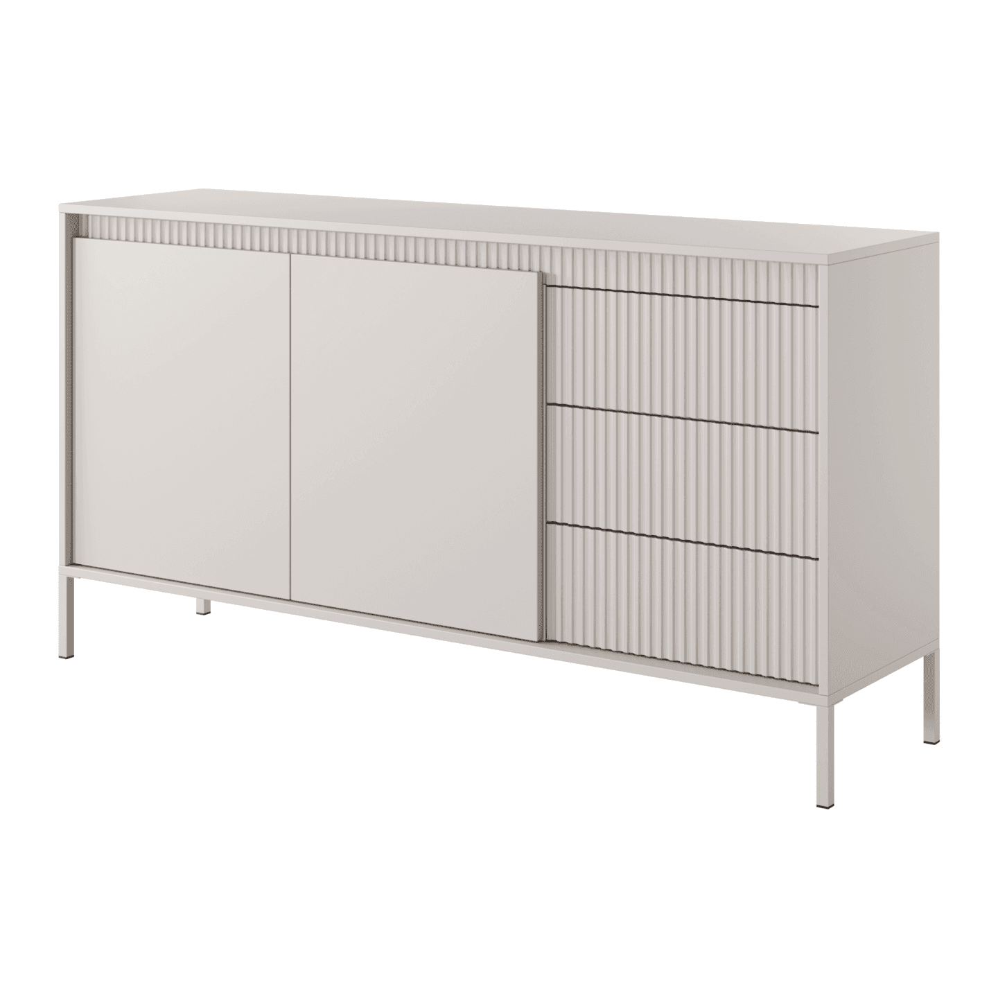 Nowoczesna Komoda z szufladami Nelio beżowa, ryflowane fronty