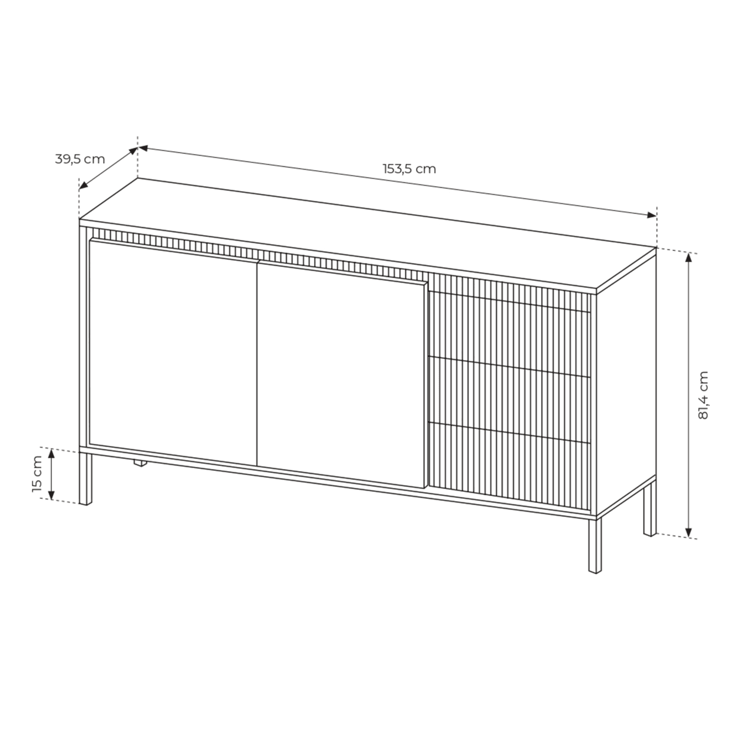 Nowoczesna Komoda z szufladami Nelio beżowa, ryflowane fronty