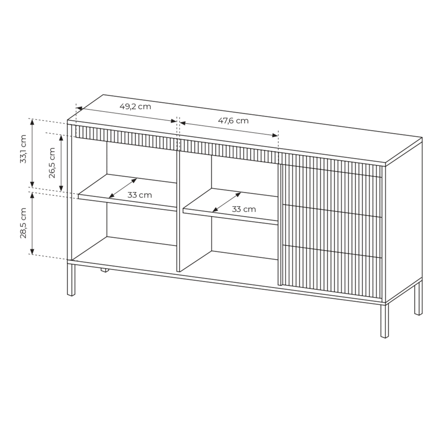 Nowoczesna Komoda z szufladami Nelio beżowa, ryflowane fronty
