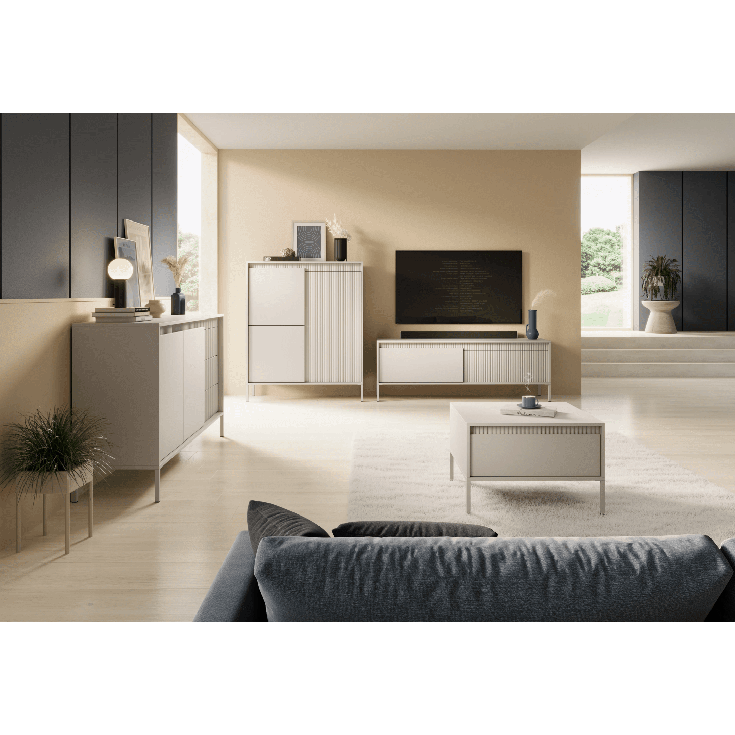 Wysoka Komoda Nelio Beżowa z szufladami 103 cm