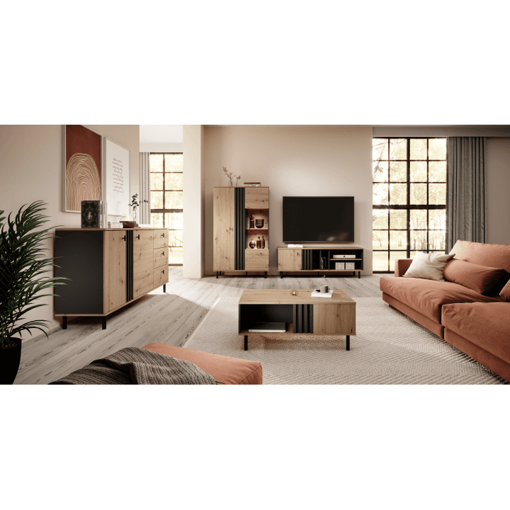 Stolik kawowy Ligno do salonu LAMELE Dąb artisan + czarny antracyt - zdjęcie 2