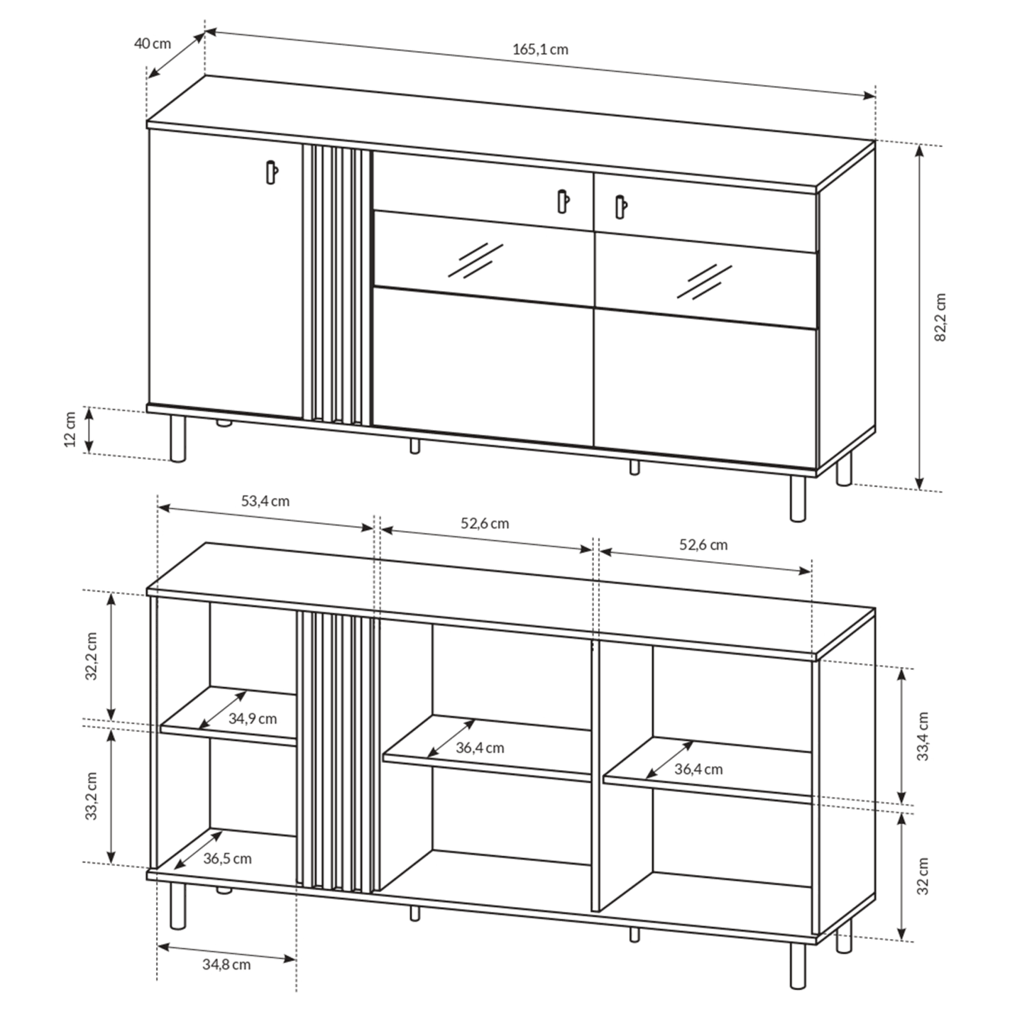 Nowoczesna Komoda Ligno przeszklona LAMELE, Dąb artisan + czarny antracyt